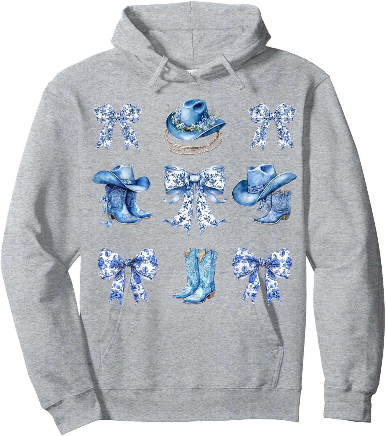 Blue Coquette Cowgirl Bows Boots Cowboy Hat Western Hoodie - Hoodie | Ash