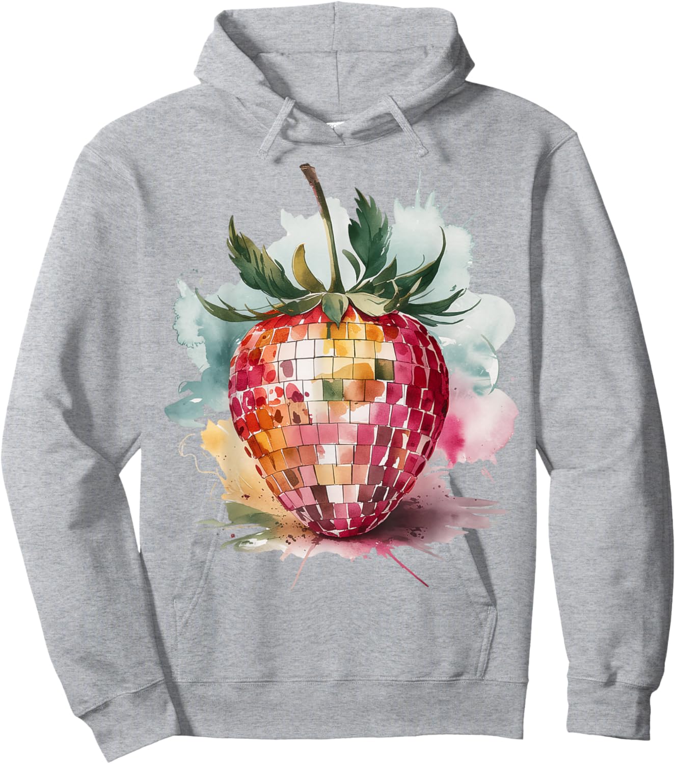 Watercolor Disco Strawberry Retro Party Aesthetic Hoodie - Hoodie | Ash