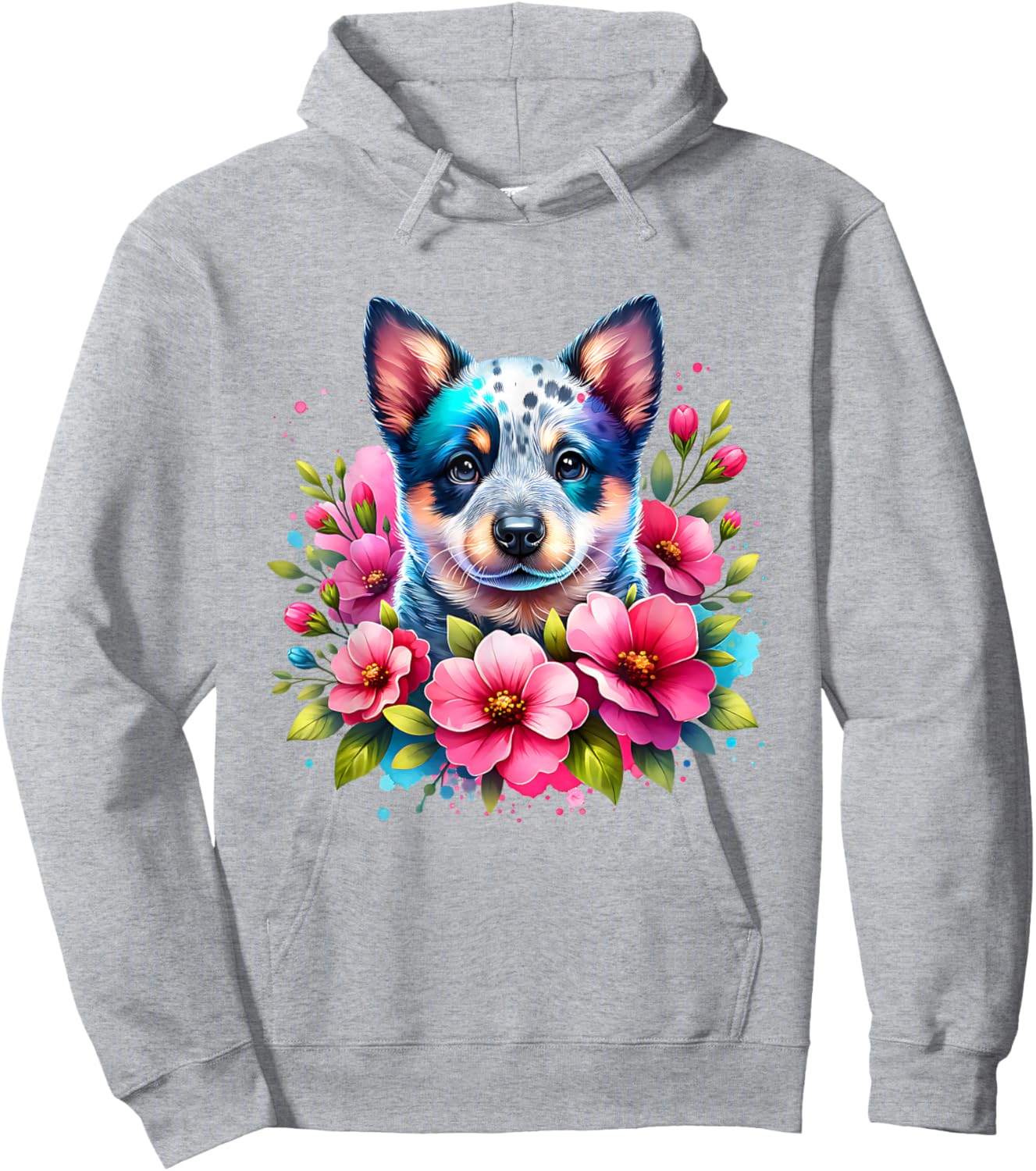 Watercolor Blue Heeler Mom Pink Flower Australian Cattle Dog Hoodie - Hoodie | Ash