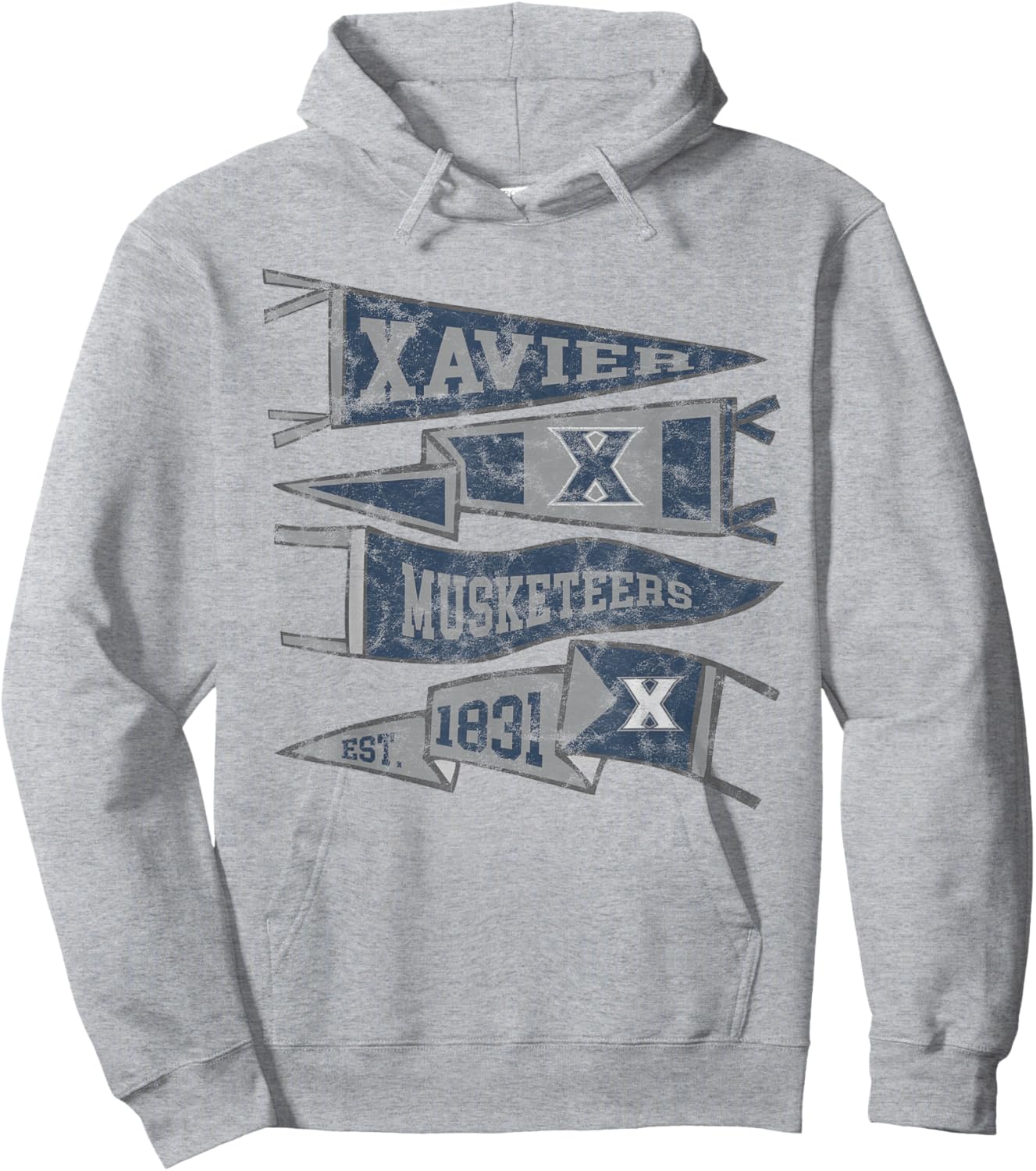Xavier University Musketeers Distressed Pennants Hoodie - Hoodie | Ash