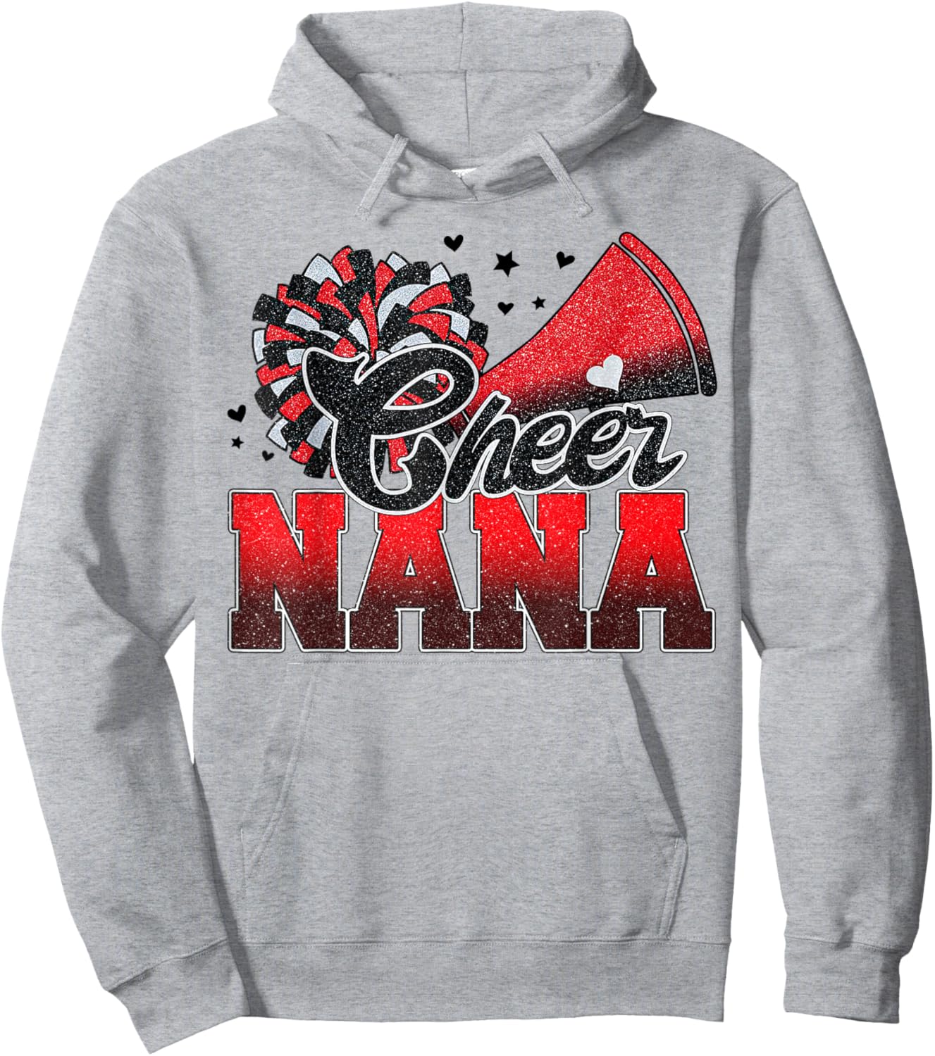 Cheer Nana Cheer Leader Gift Biggest Fan Black Red Pom Pom Hoodie - Hoodie | Ash