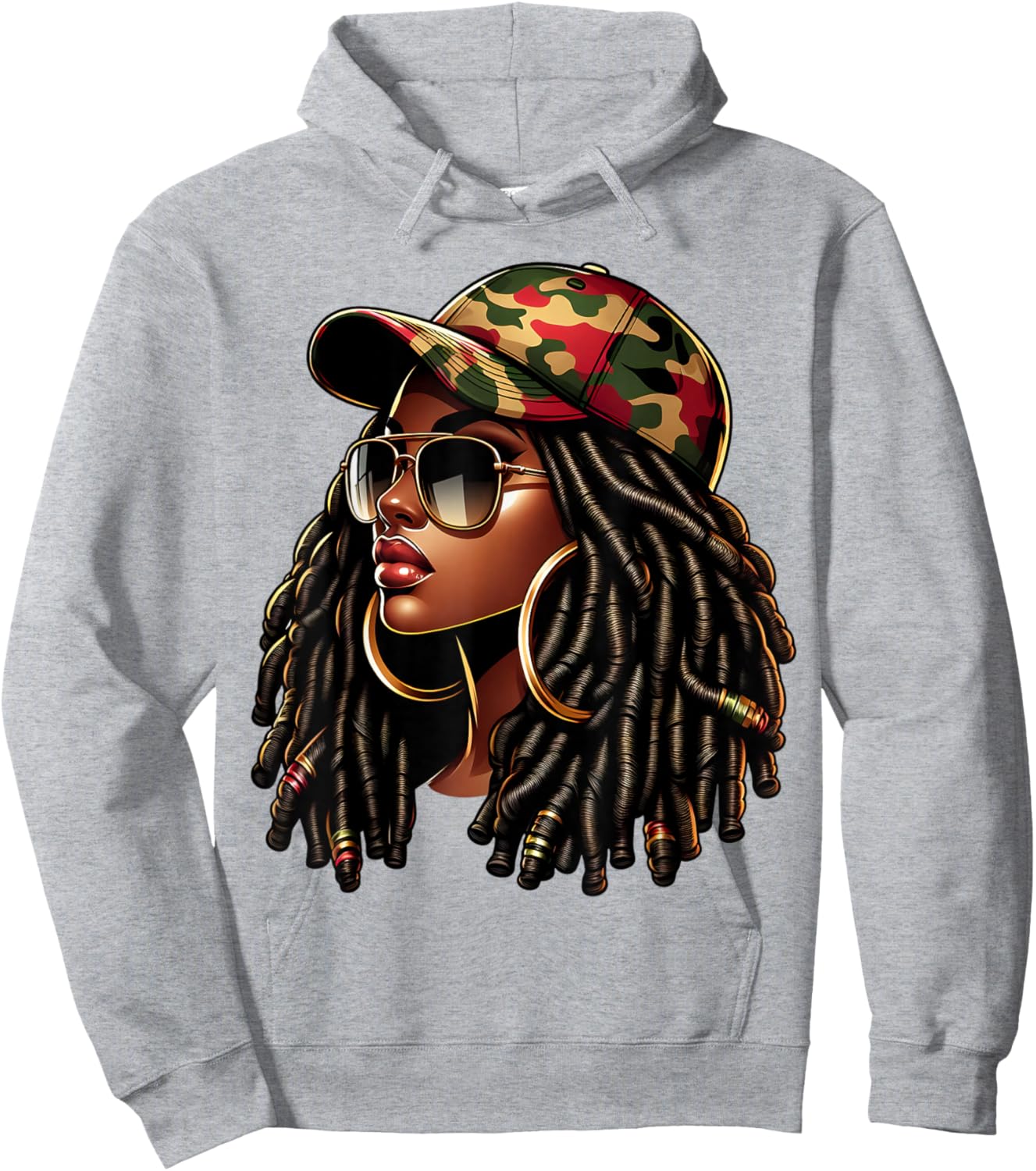 Queen Black Woman With Camo Cap Locs African American Hoodie - Hoodie | Ash