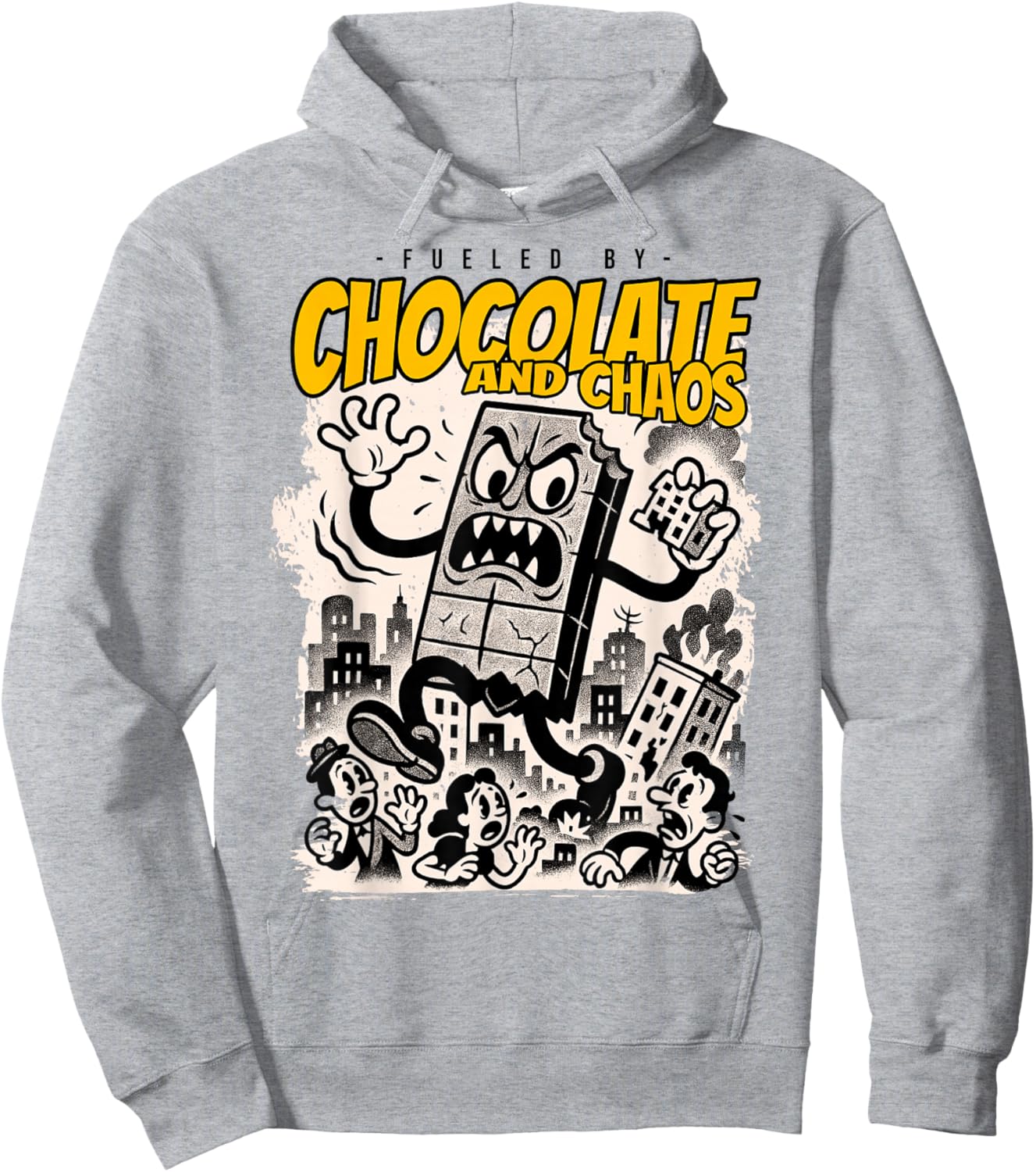 Chocolate and Chaos Kaiju Monster Funny Retro Choco Cartoon Hoodie - Hoodie | Ash