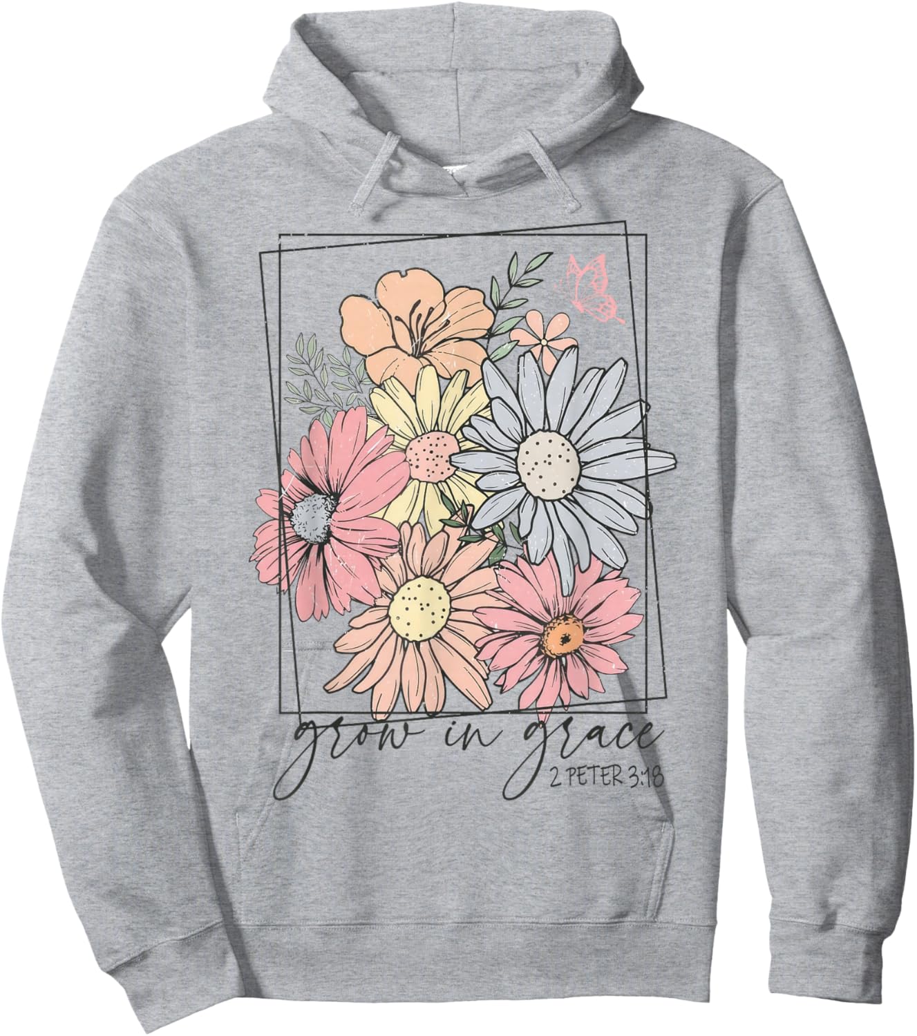 Grow In Grace Boho Wildflower Christian Bible Faith Hoodie - Hoodie | Ash