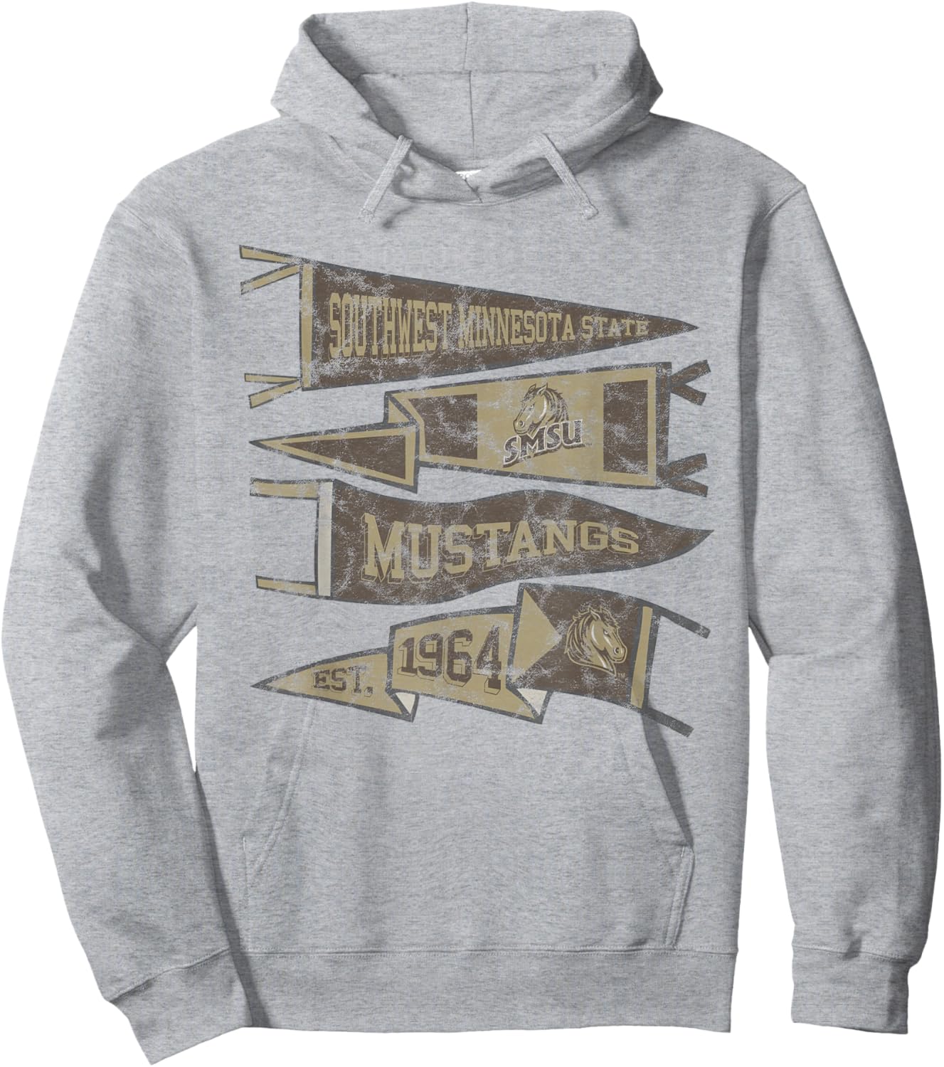 Southwest Minnesota State SMSU Mustangs Distressed Pennants Hoodie - Hoodie | Ash