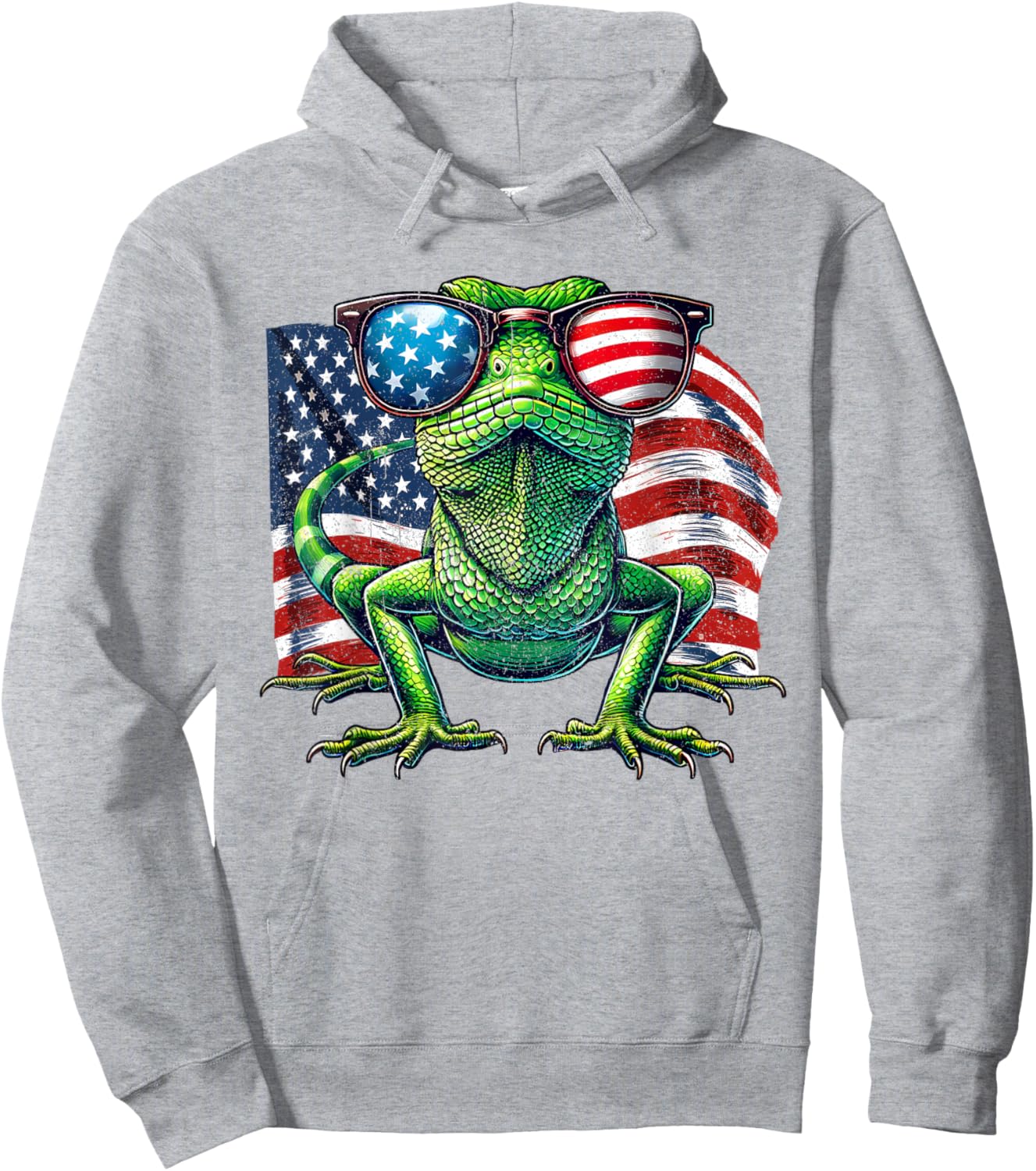 Vintage Green Anole Lovers Patriotic America Flag Sunglasses Hoodie - Hoodie | Ash