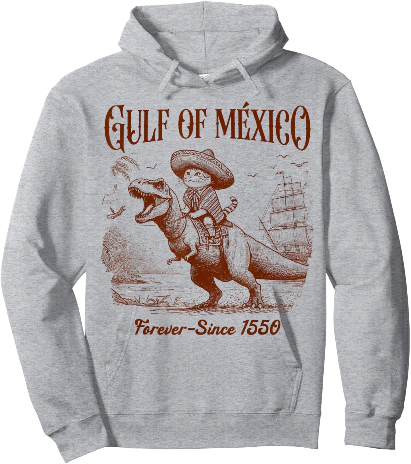 Gulf Of Mexico Travel Cat & Dinosaur Gulf Of Mexico Trip Women Hoodie - Hoodie | Ash
