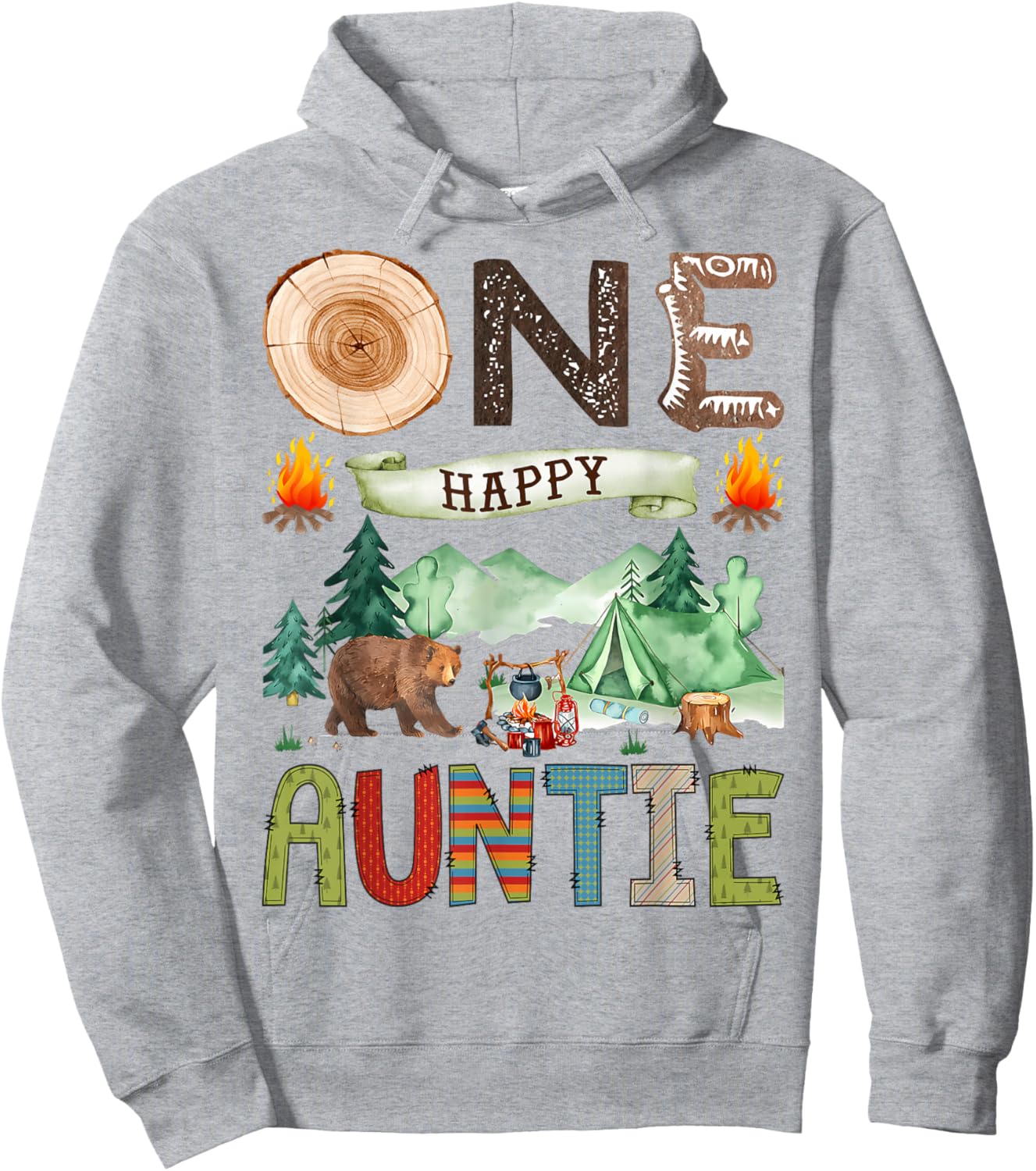 One Happy Auntie Camper 1st Birthday Boy Camping Bear Hoodie - Hoodie | Ash