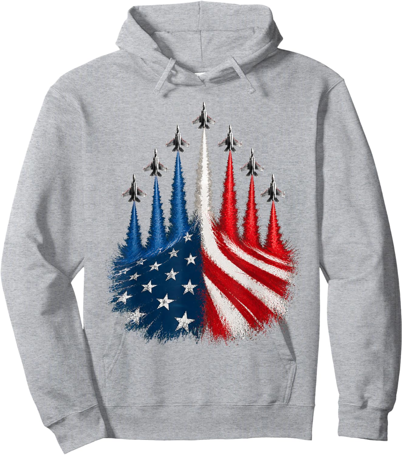 Fighter Jet American Flag 4th July Patriotic Red White Blue Hoodie - Hoodie | Ash