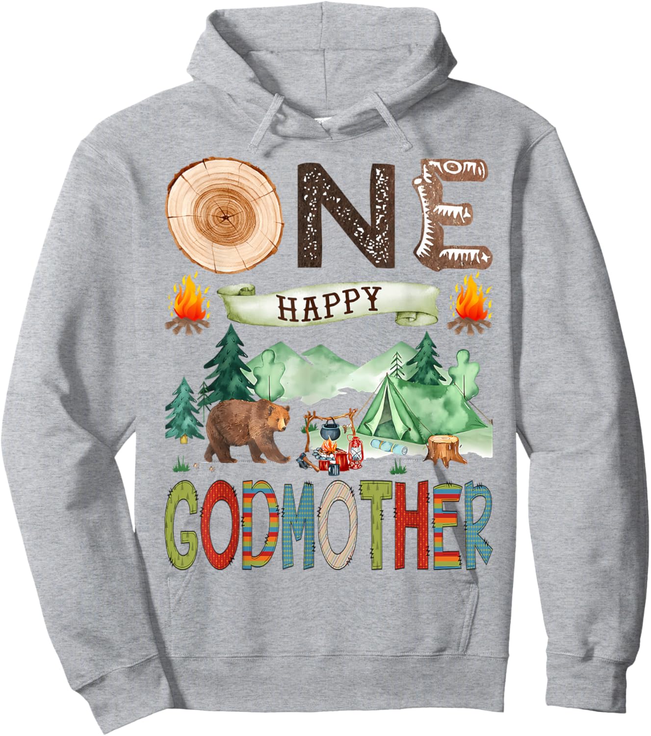 One Happy Godmother Camper 1st Birthday Boy Camping Bear Hoodie - Hoodie | Ash