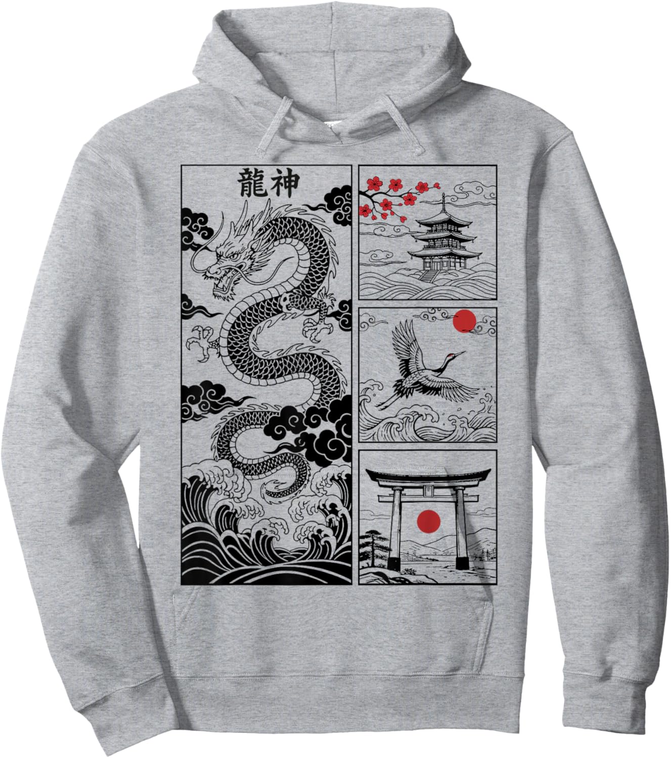 Japanese Dragon Great Wave Off Kanagawa Vintage Japan Art Hoodie - Hoodie | Ash