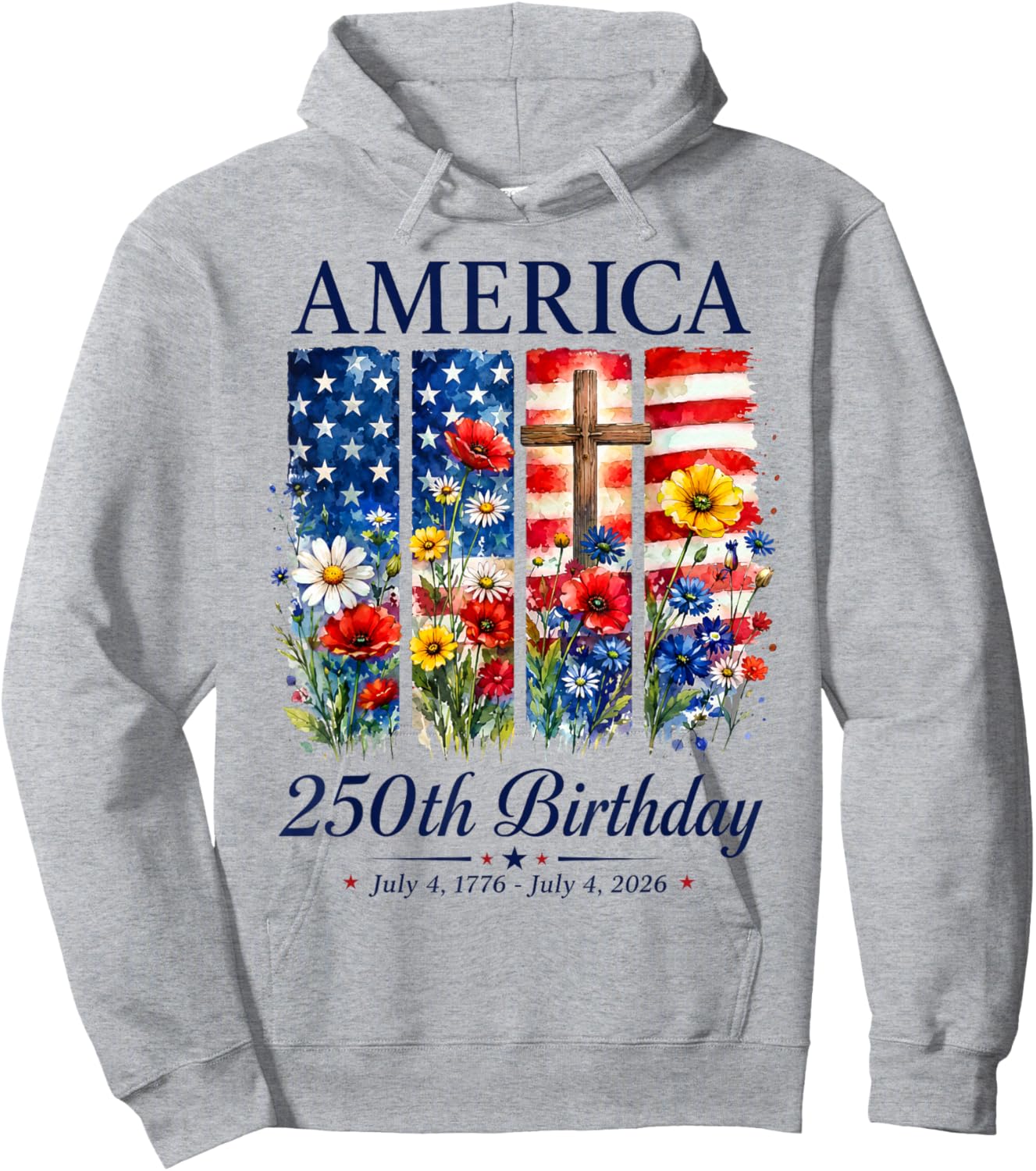 America 250th Birthday Floral 250 Years Patriotic 4th July Hoodie - Hoodie | Ash
