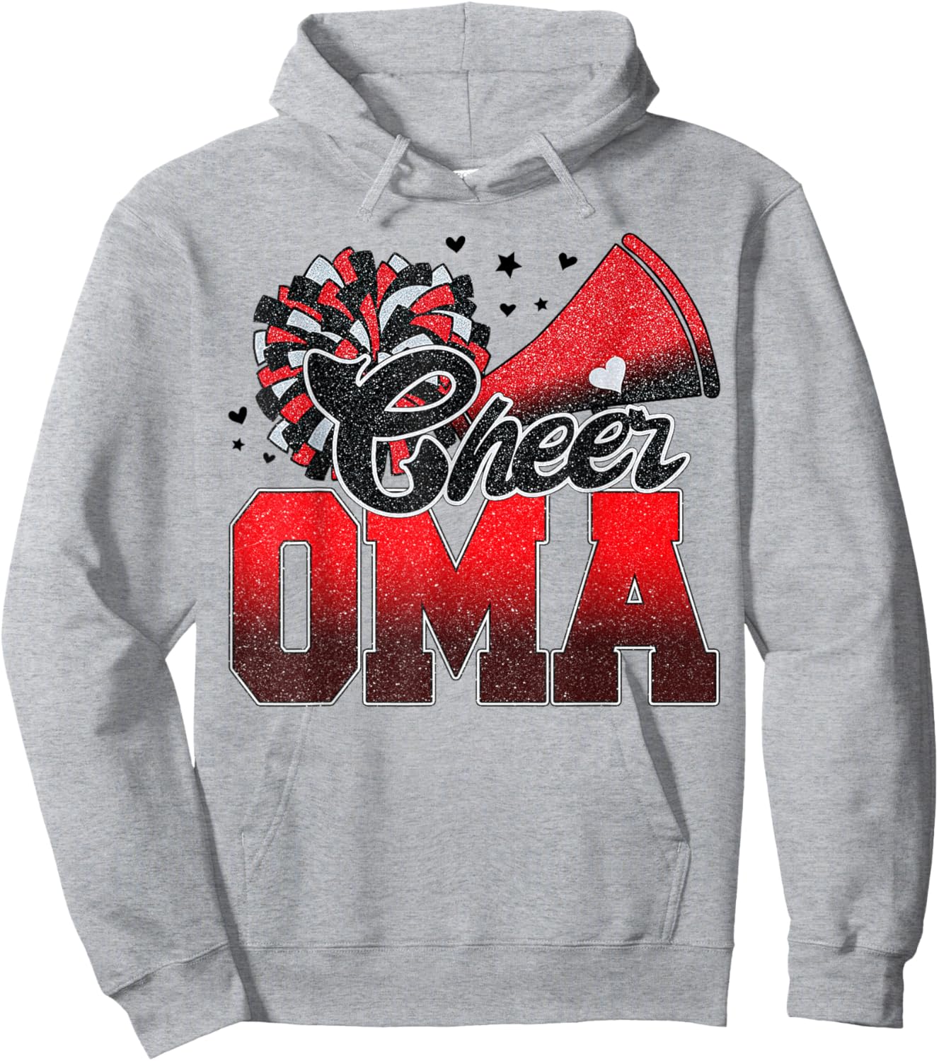 Cheer Oma Cheer Leader Gift Biggest Fan Black Red Pom Pom Hoodie - Hoodie | Ash