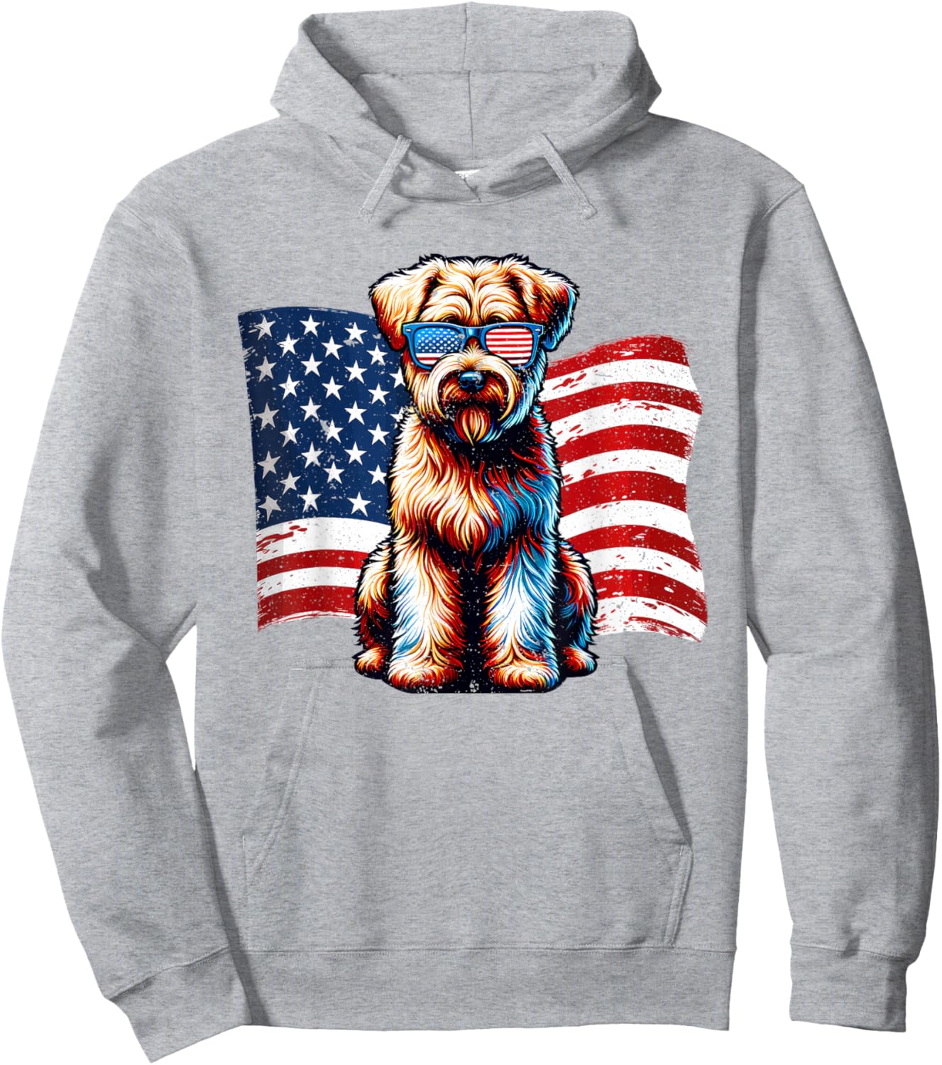 Soft coated Wheaten Terrier USA Flag Sunglasses Patriotic Hoodie - Hoodie | Ash