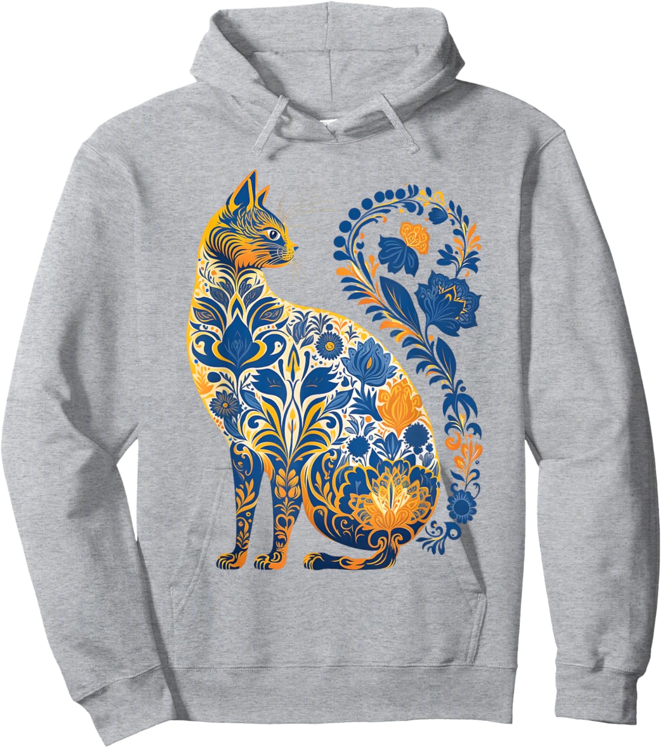 Ukraine Cat Floral Retro Ukrainian Flag & Vyshyvanka Style Hoodie - Hoodie | Ash