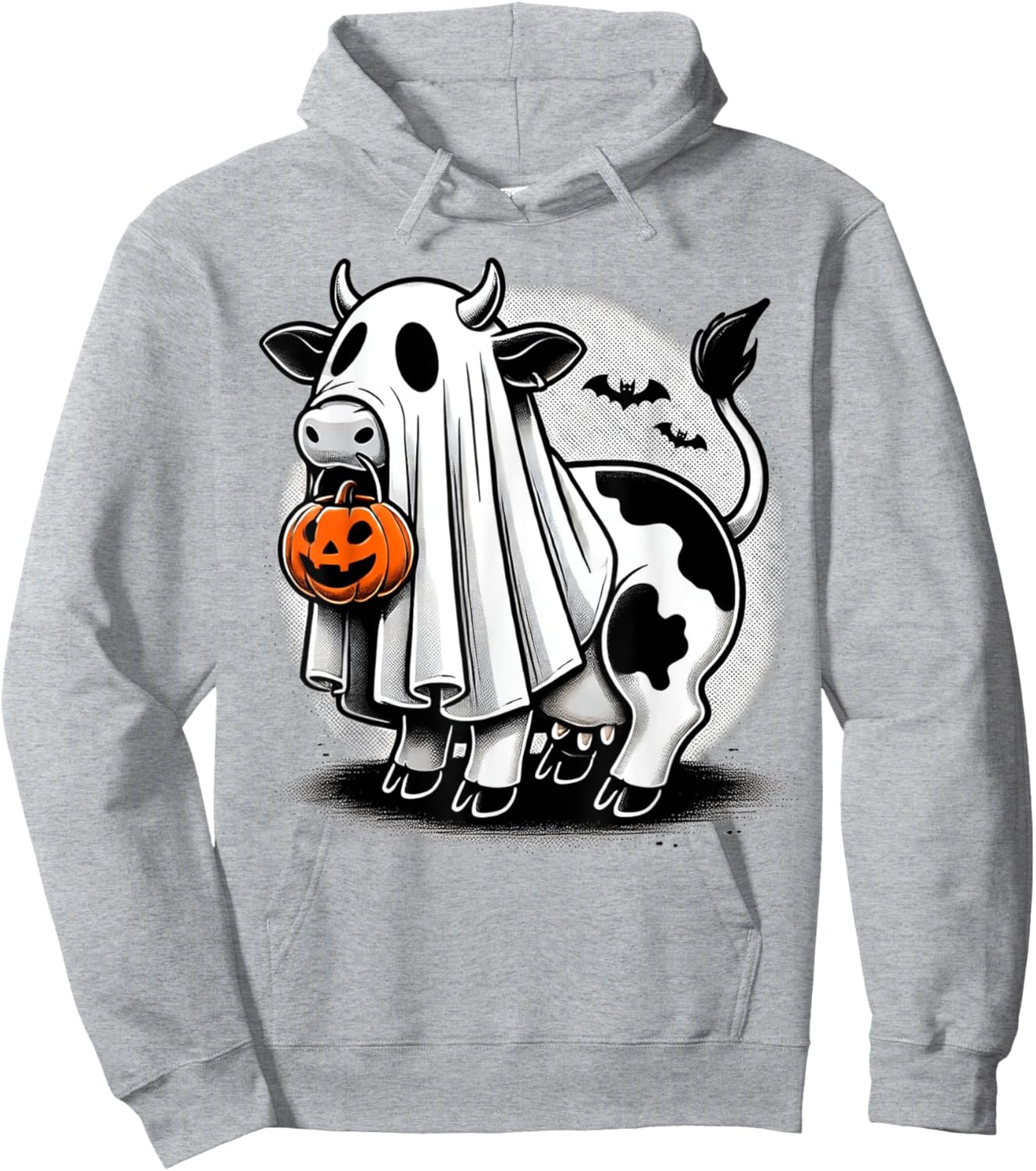 Awesome Moo Halloween Cow Wearing Ghost Costume With Pumpkin Hoodie - Hoodie | Ash