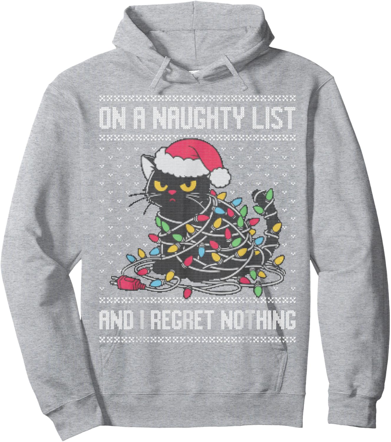 On a naughty list and I regret nothing, cat Christmas lights Hoodie - Hoodie | Ash