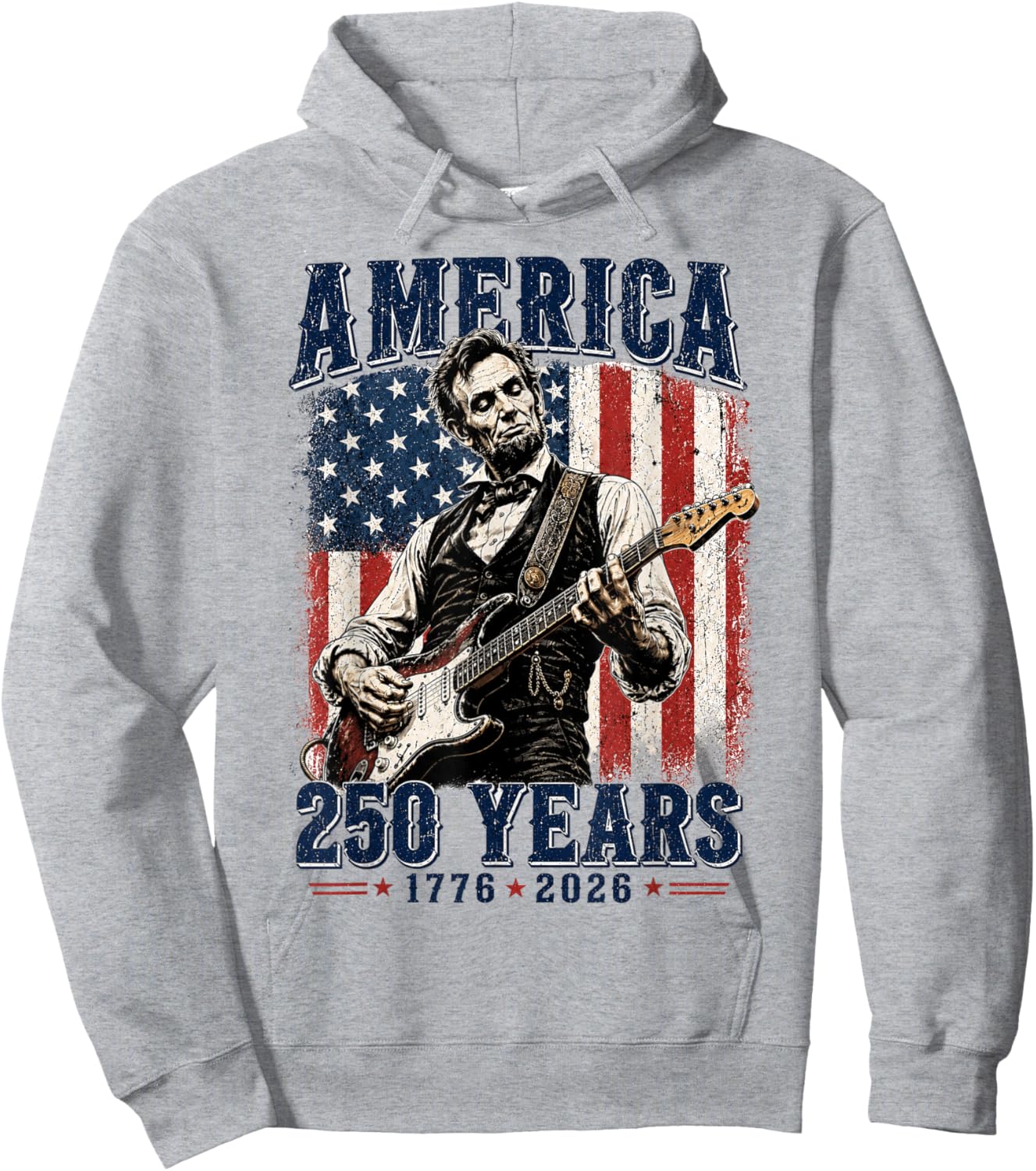 Vintage Abraham Lincoln Abe Lincoln Playing Guitar 250 Years Hoodie - Hoodie | Ash