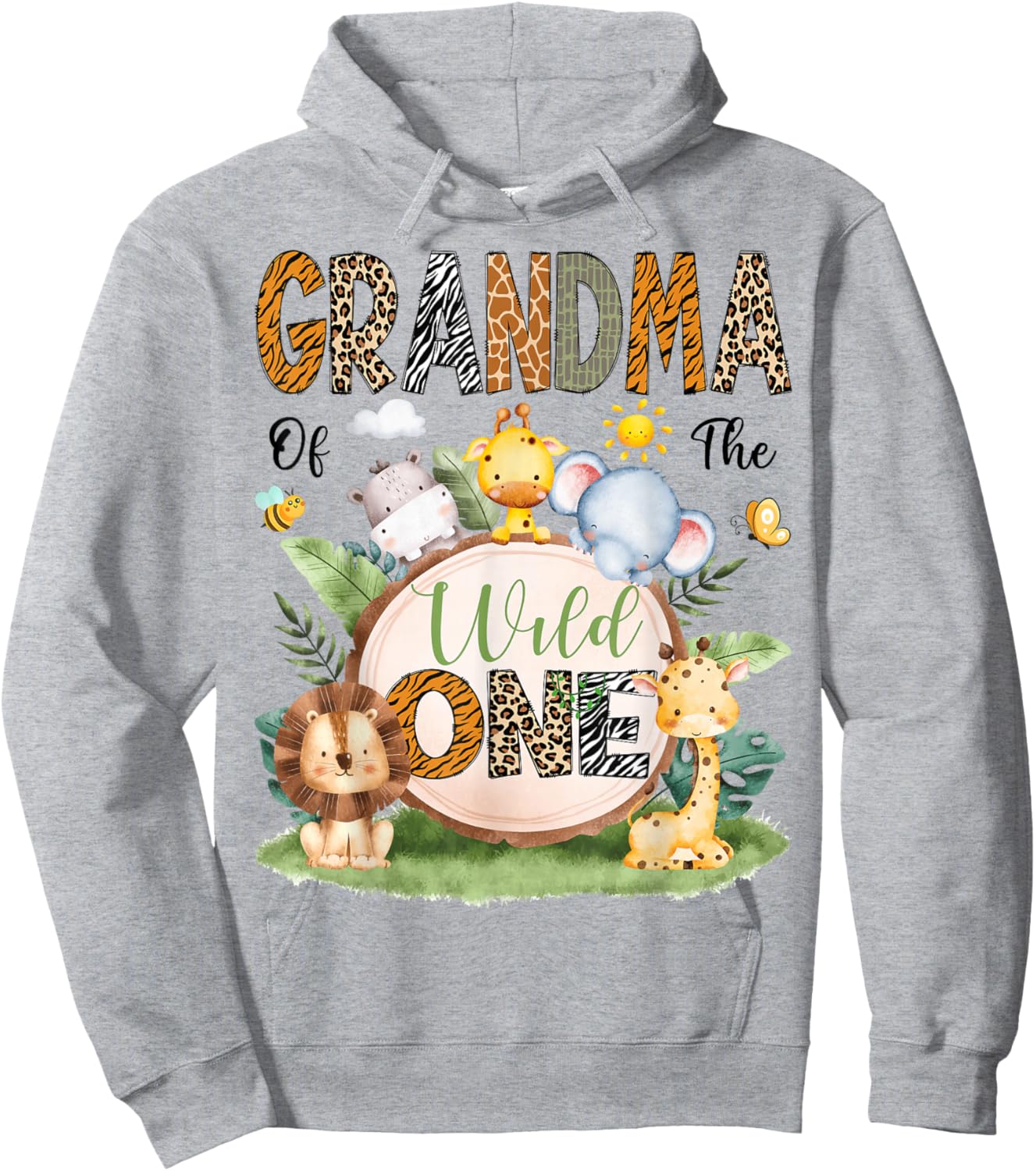 Grandma of The Wild One First Birthday Boy Jungle Safari Hoodie - Hoodie | Ash
