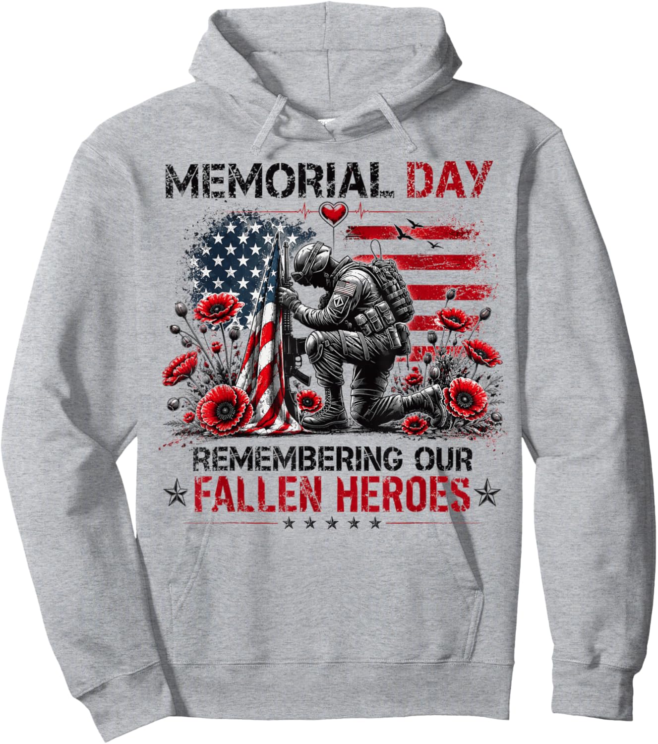 Memorial Day Remembering Our Fallen Heroes Patriotic Us Flag Hoodie - Hoodie | Ash