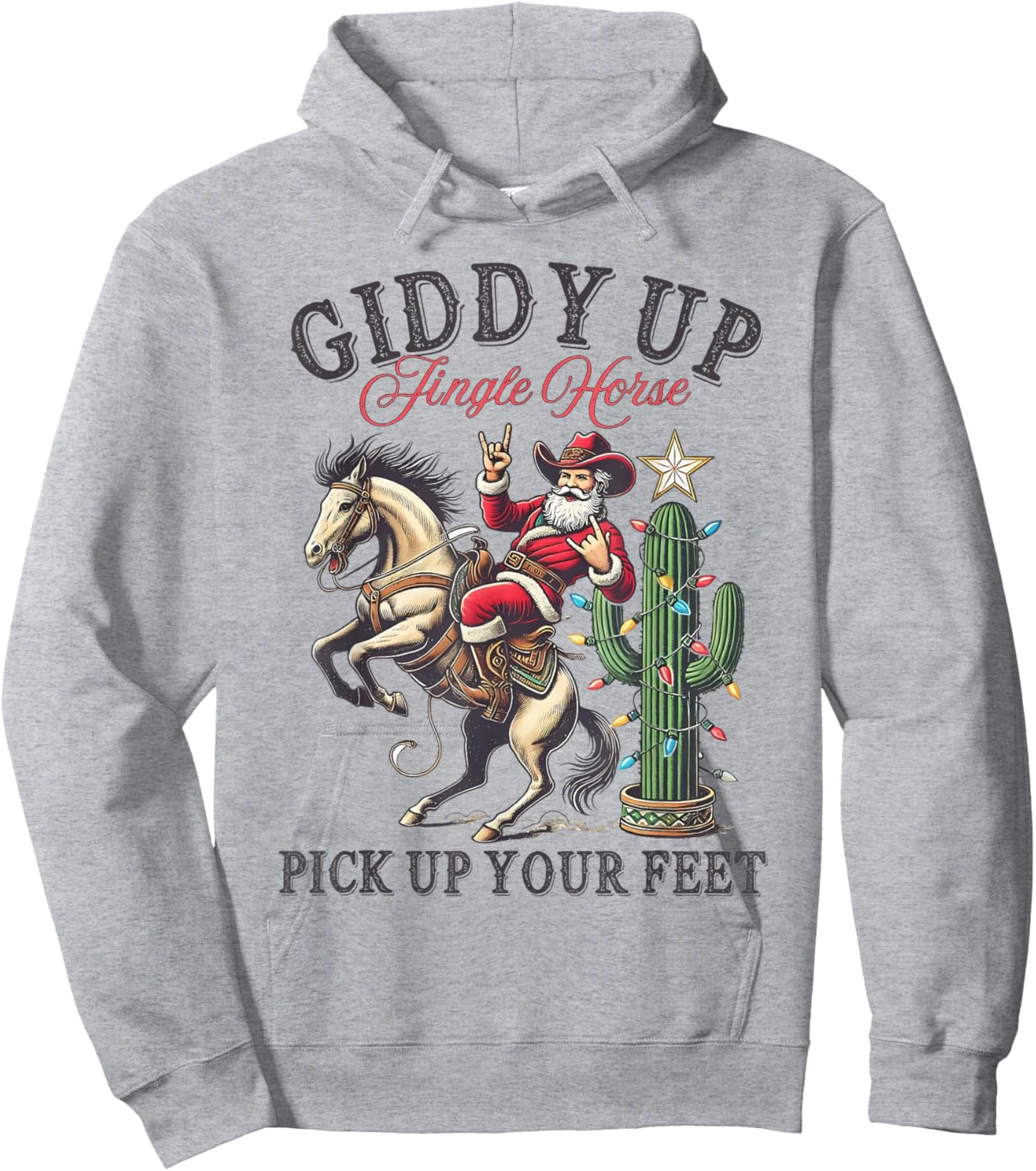 Giddy Up Jingle Horse Pick Your Feet Christmas Cowboy Santa Hoodie - Hoodie | Ash