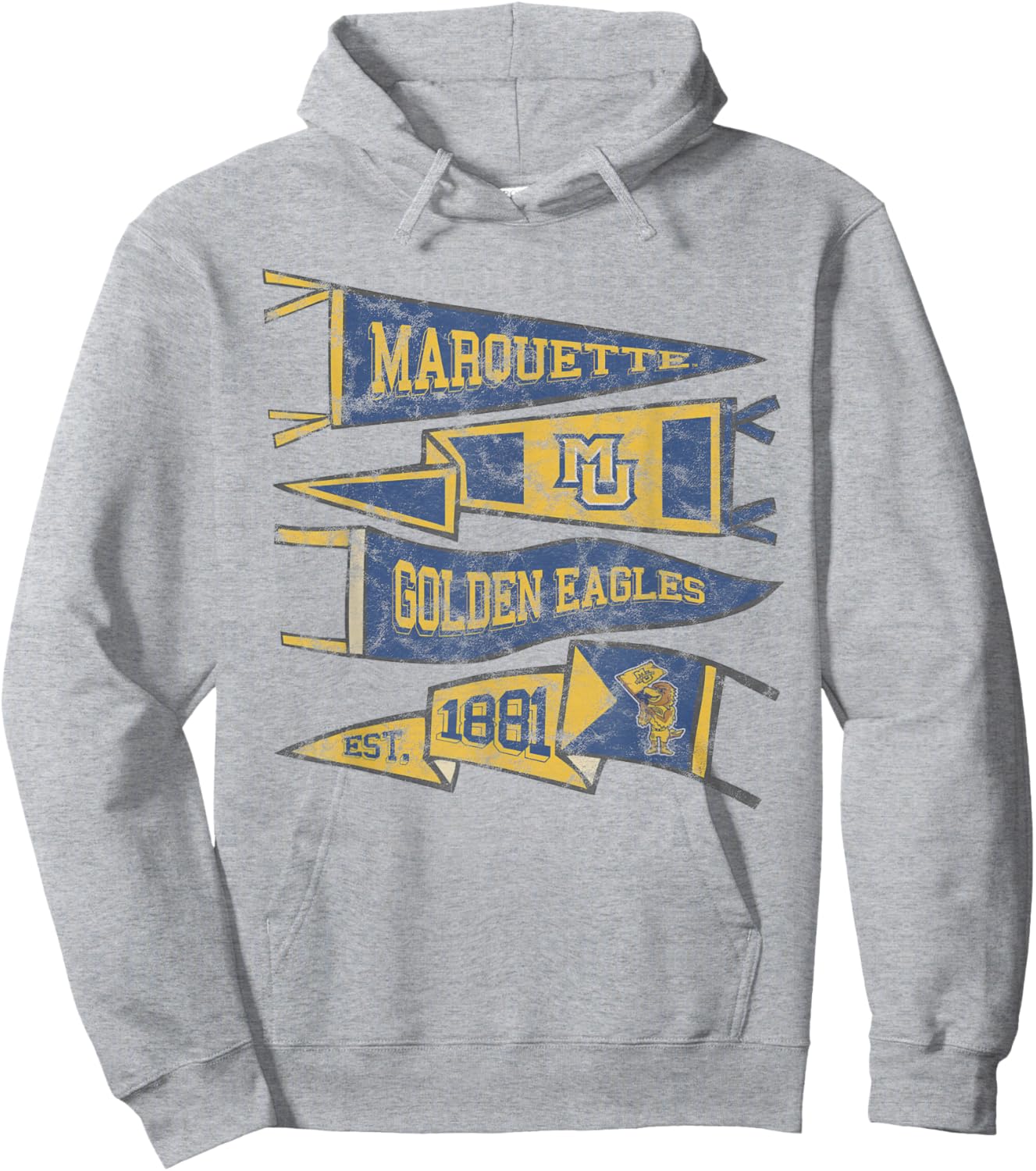 Marquette University Golden Eagles Distressed Pennants Hoodie - Hoodie | Ash