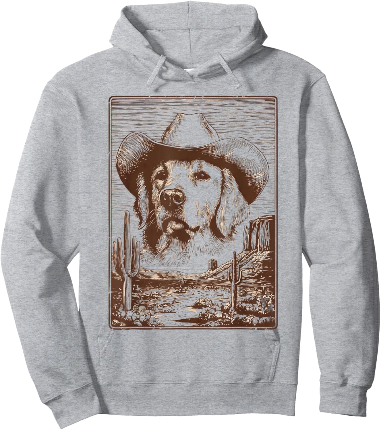 Cute Golden Retriever Dog Western Desert Vibes Rancher Rodeo Hoodie - Hoodie | Ash