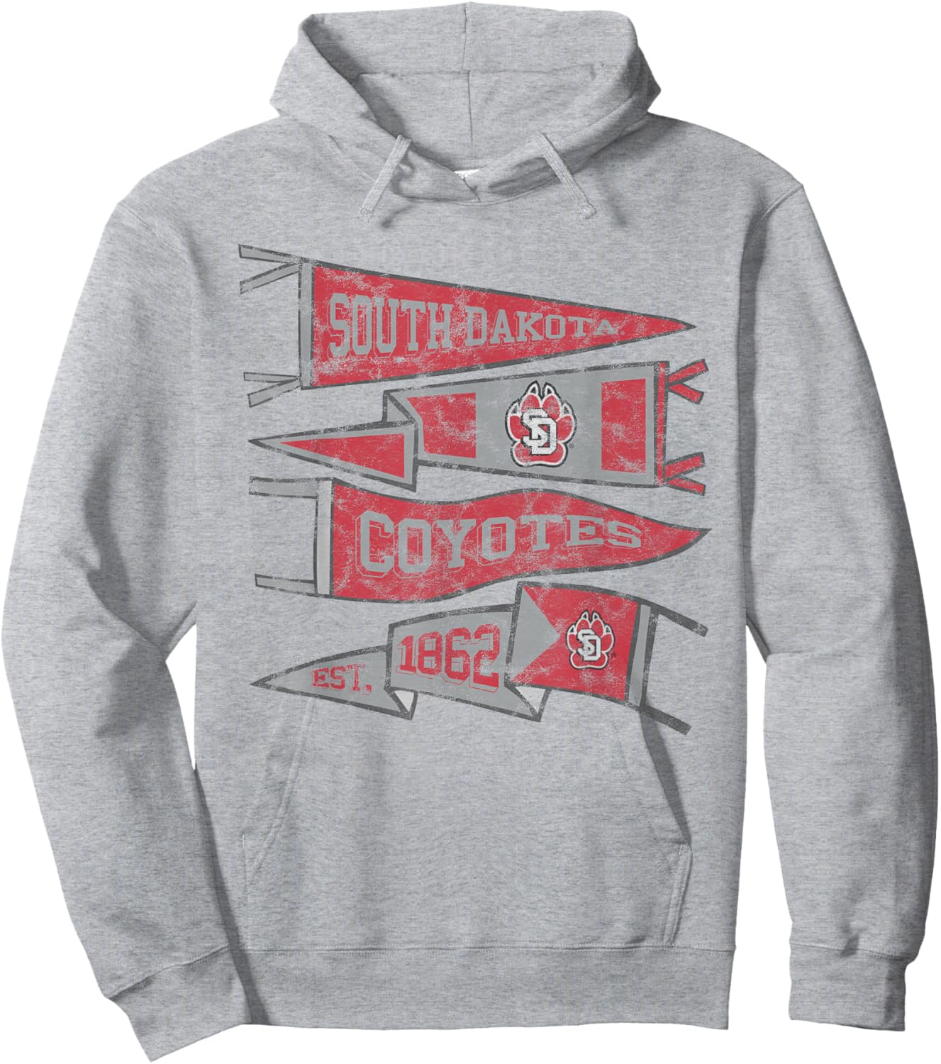 University of South Dakota USD Coyotes Distressed Pennants Hoodie - Hoodie | Ash