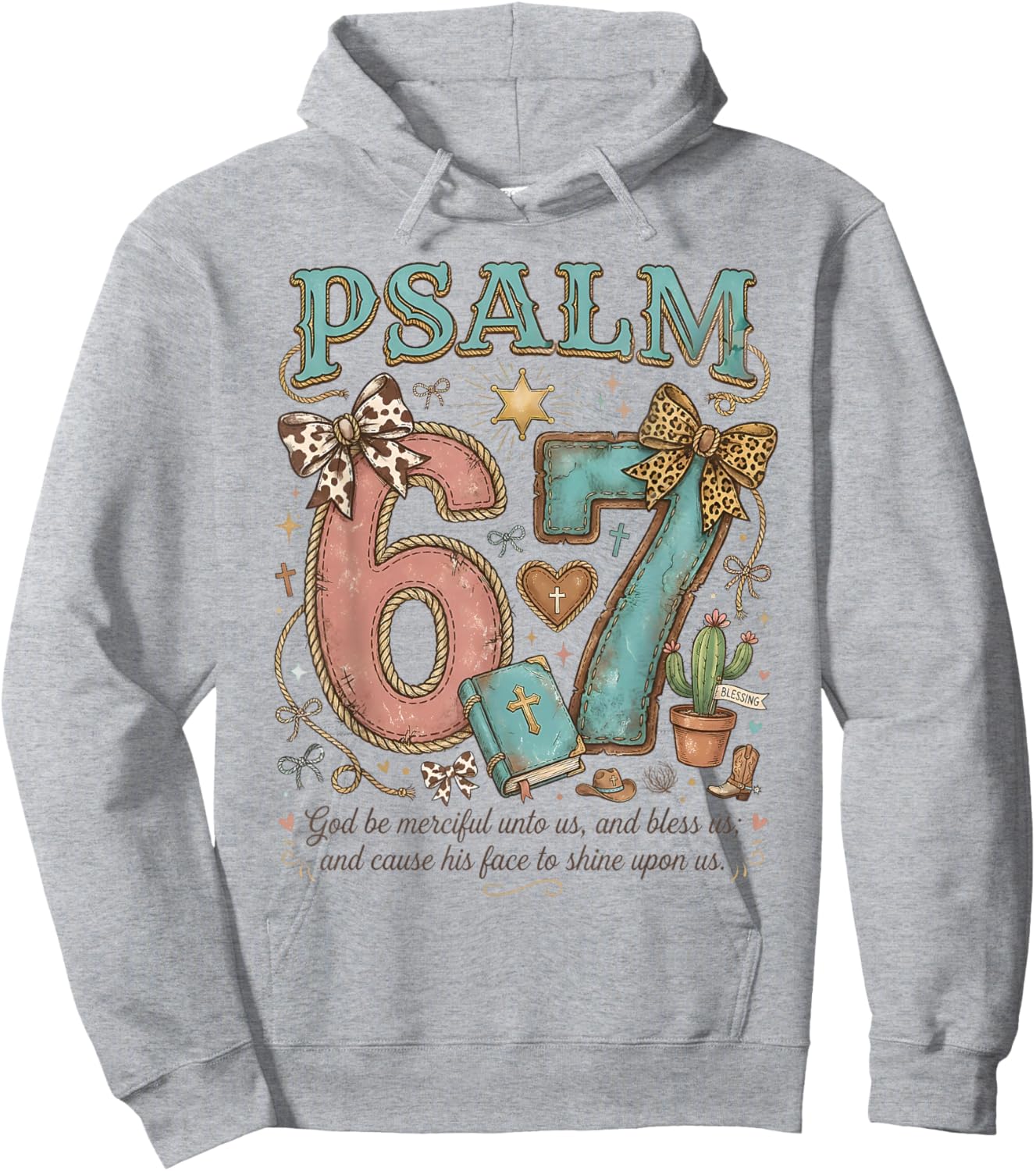 Western Psalm 67 Coquette Bible Verse Christian Jesus Faith Hoodie - Hoodie | Ash