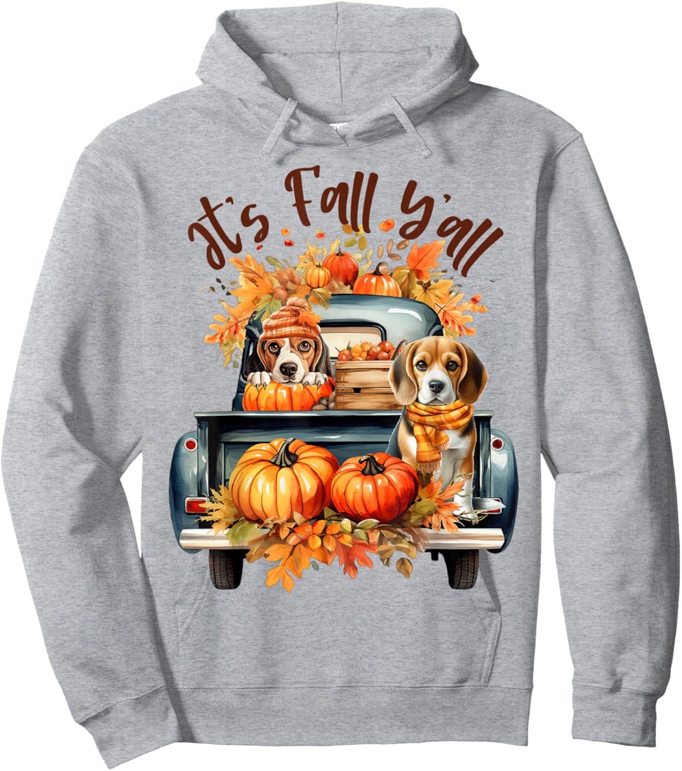 It’s Fall Y’all Beagle Dogs Pumpkins Truck Autumn Season Hoodie - Hoodie | Ash