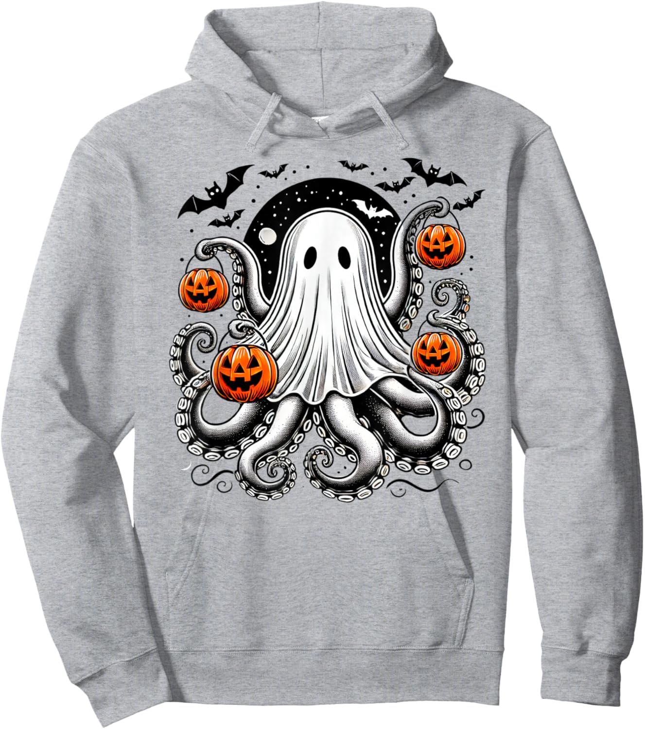 Spooky Tentacled Ghost Octopus - Halloween Kraken Pumpkins Hoodie - Hoodie | Ash