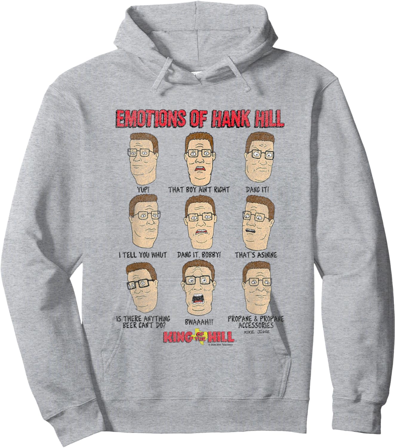 King of The Hill All Emotions of Hank Hill Big Chest Poster Hoodie - Hoodie | Ash