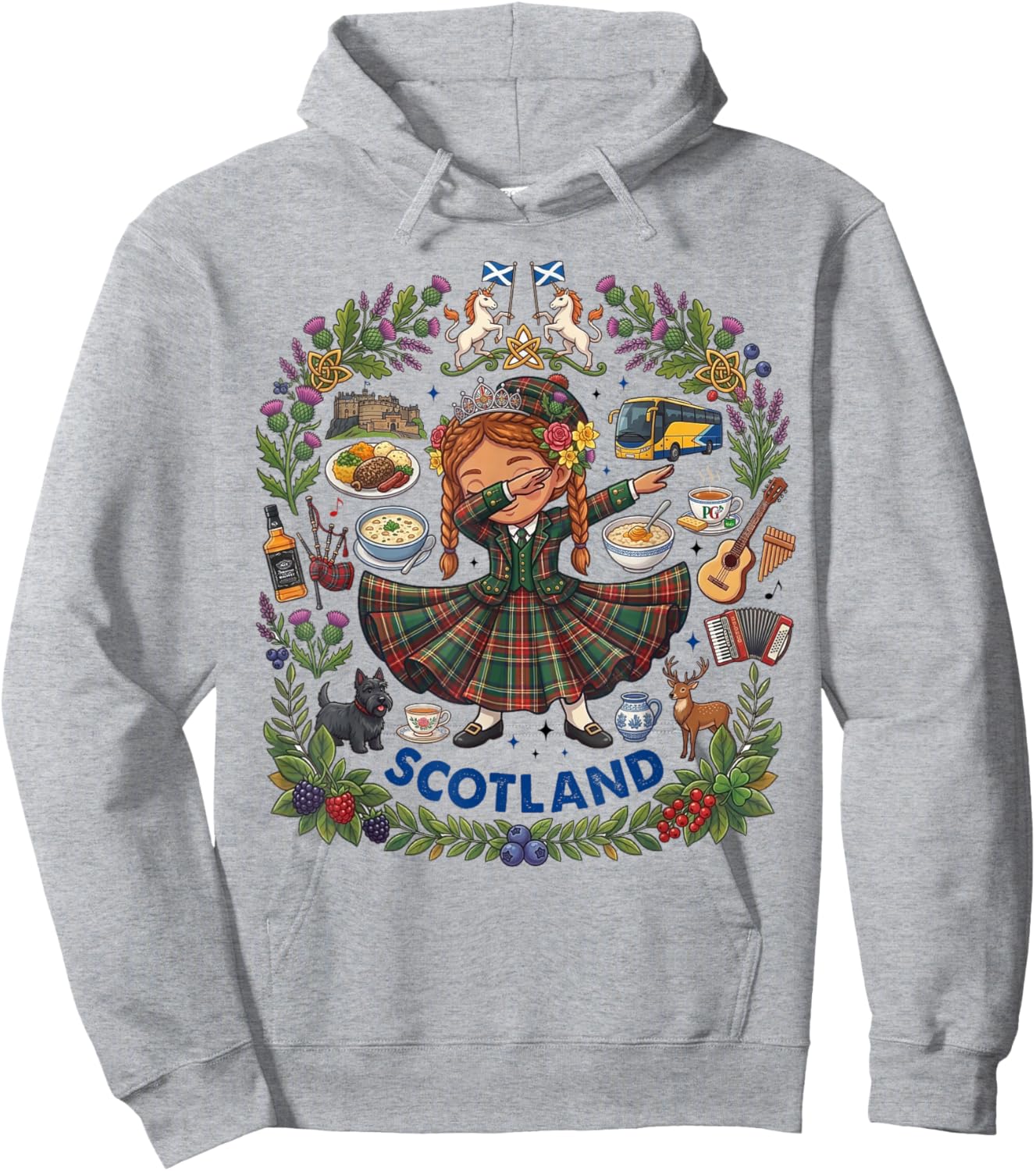 Dabbing Scotland Girl Tartan Kilt Scottish Thistle Pride Hoodie - Hoodie | Ash