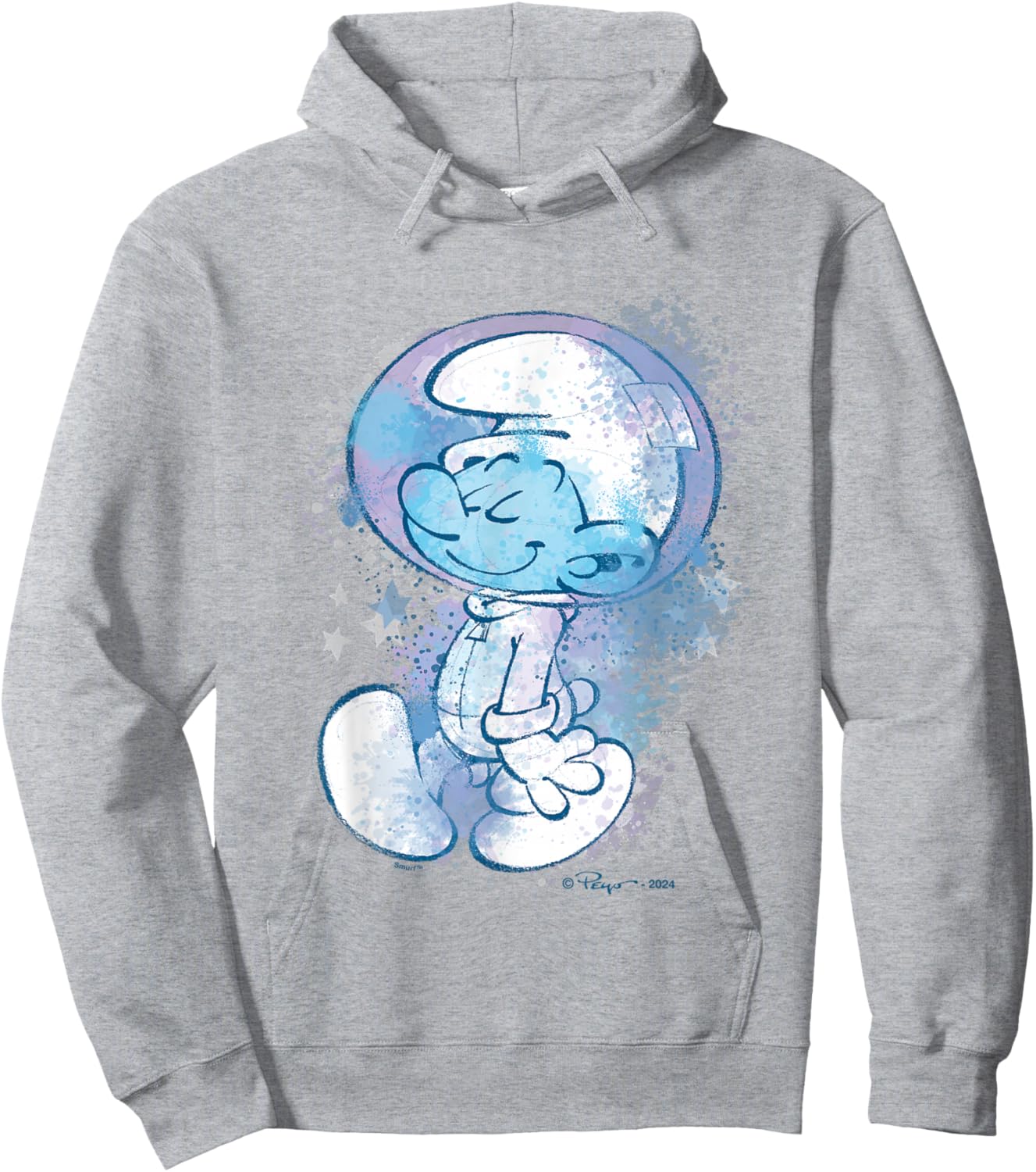 The Smurfs Cute Smurf Astronaut Paint Splash Chest Portrait Hoodie - Hoodie | Ash