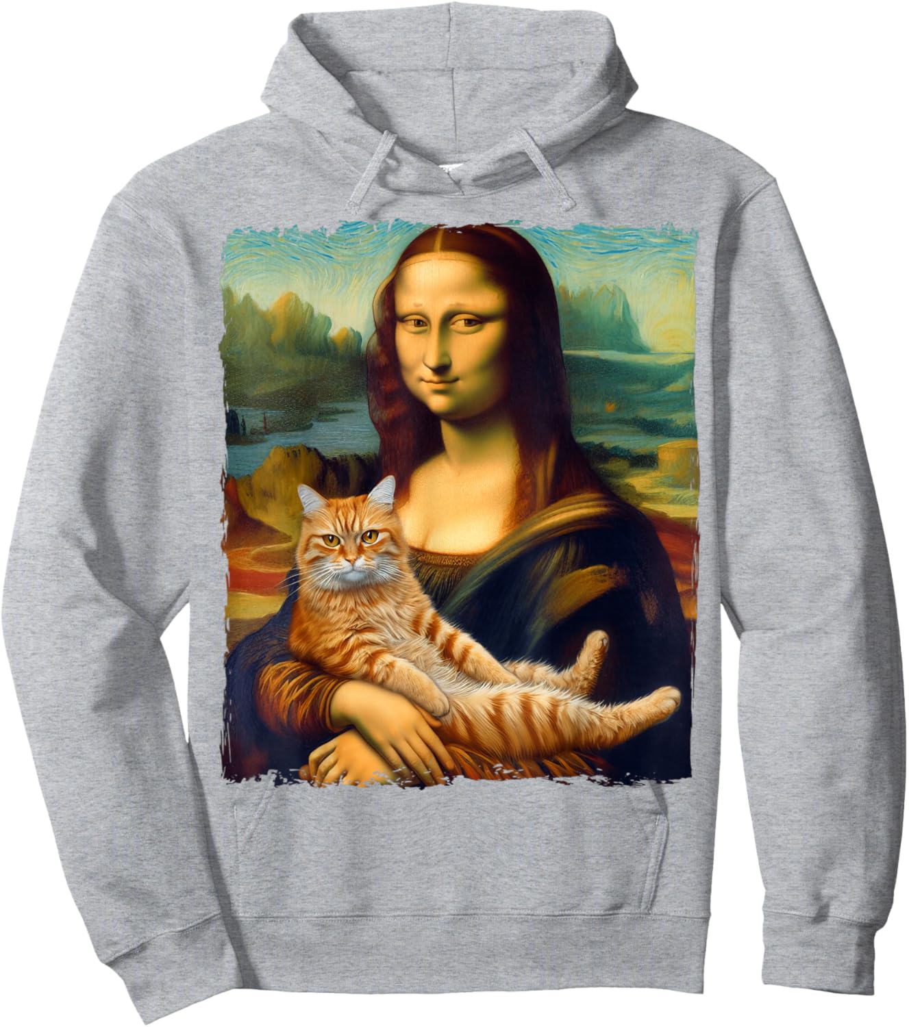 Mona Lisa Holding Cat Portrait Art Painting Kitty Cat Mom Hoodie - Hoodie | Ash
