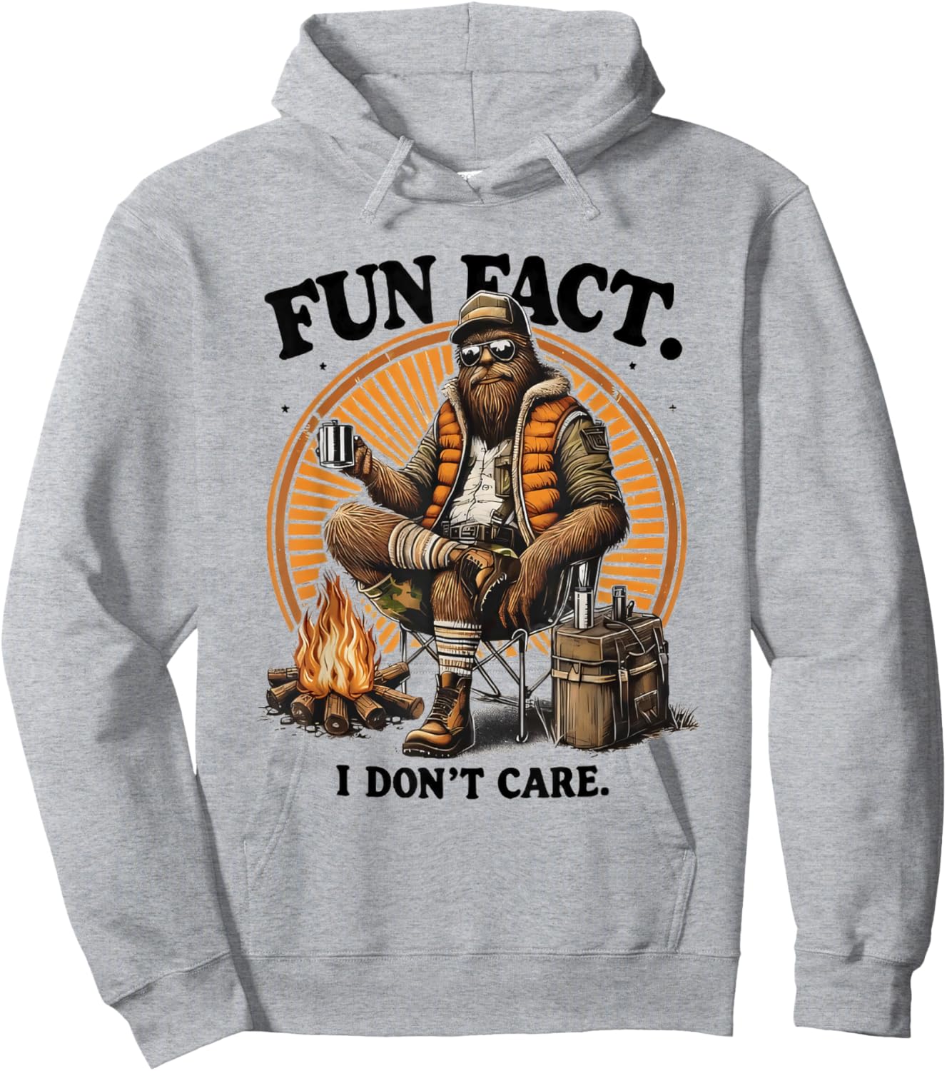 Fun Fact I Dont Care Hiking Bigfoot Sasquatch Funny Hoodie - Hoodie | Ash