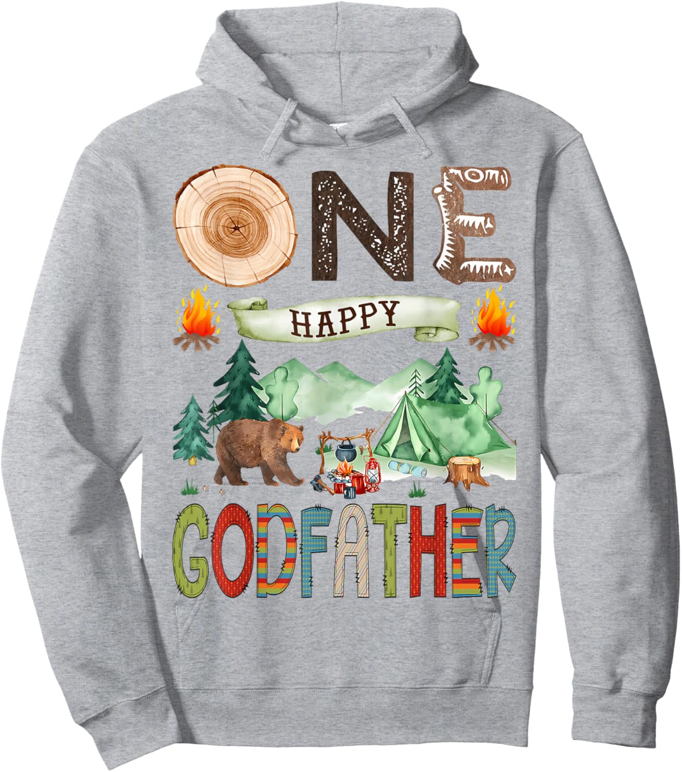 One Happy Godfather Camper 1st Birthday Boy Camping Bear Hoodie - Hoodie | Ash