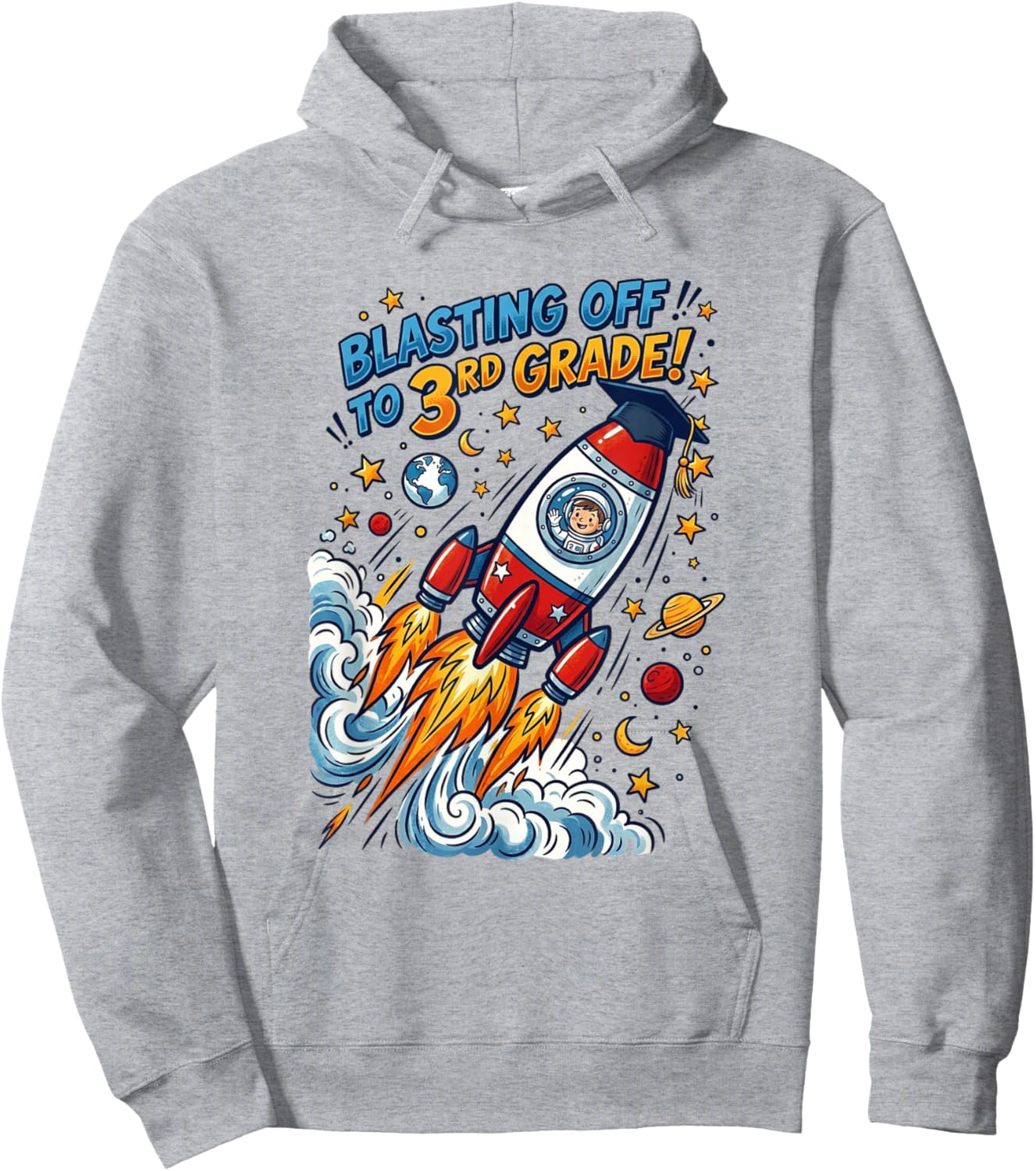 Blasting Off to 3rd Grade Rocket Second Grade Graduation Hoodie - Hoodie | Ash