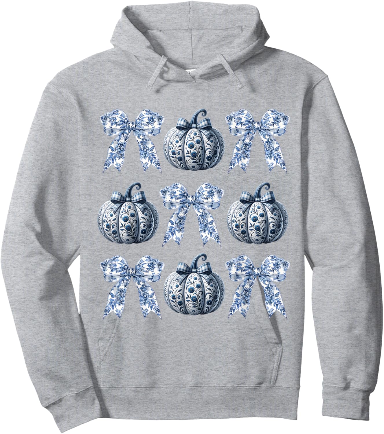 Blue and White Pumpkins Chinoiserie With Bow Fall Halloween Hoodie - Hoodie | Ash