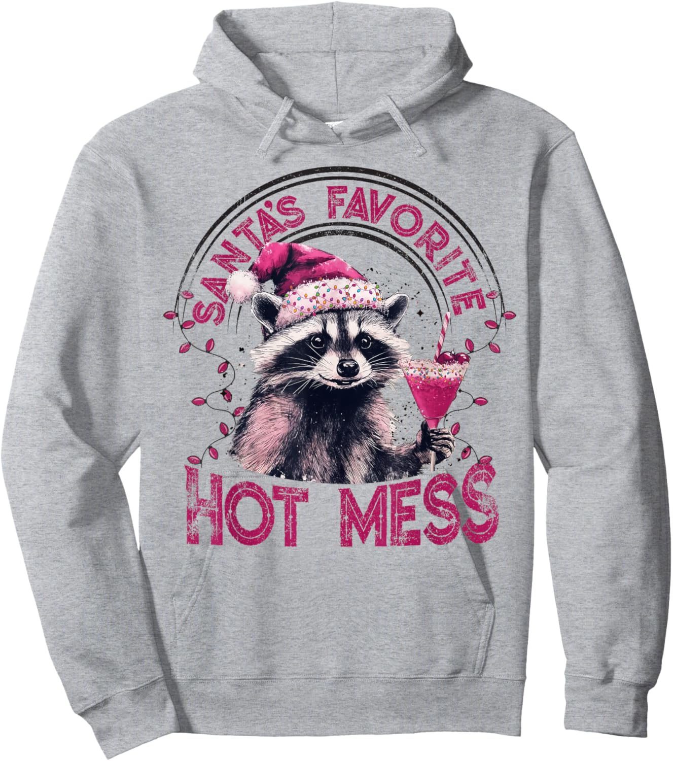 Santa's Favorite Hot Mess Christmas Funny Raccoon Lover Xmas Hoodie - Hoodie | Ash