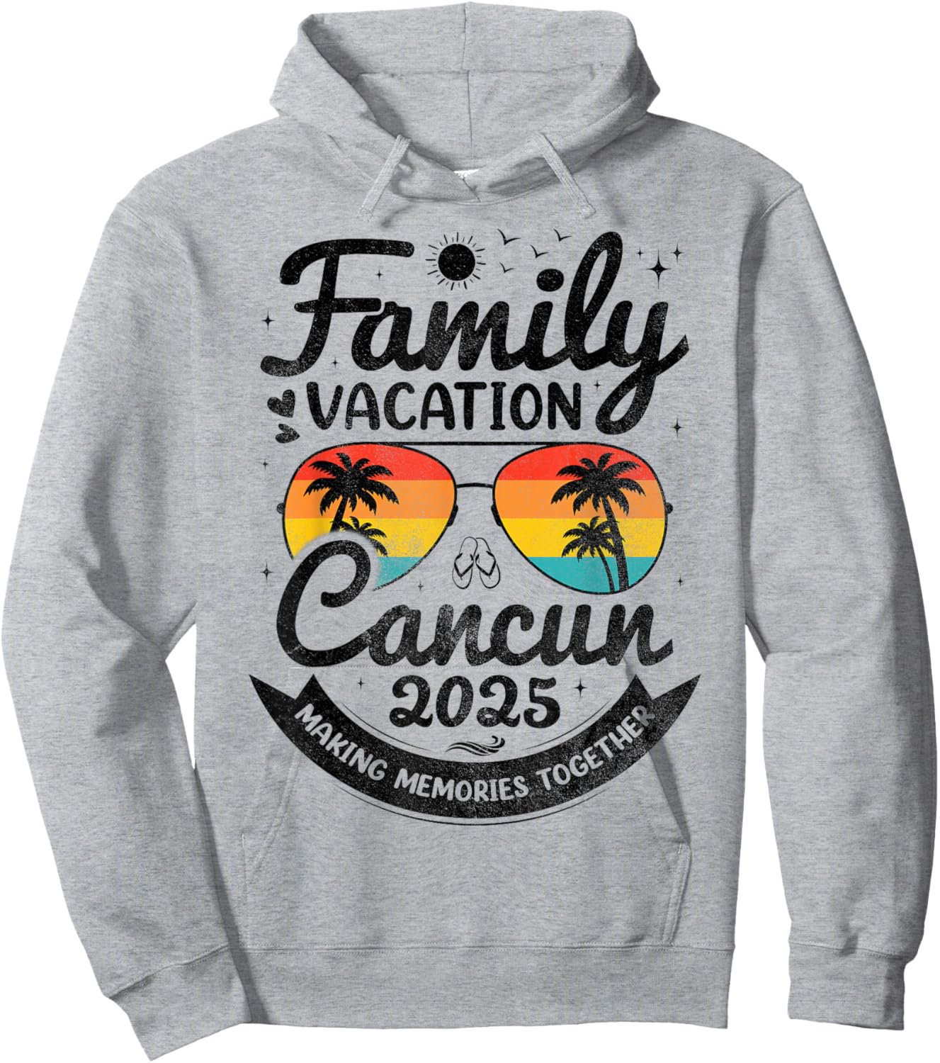 Vintage Family Vacation Cancun 2025 Beach Vacay Cancun Group Hoodie - Hoodie | Ash