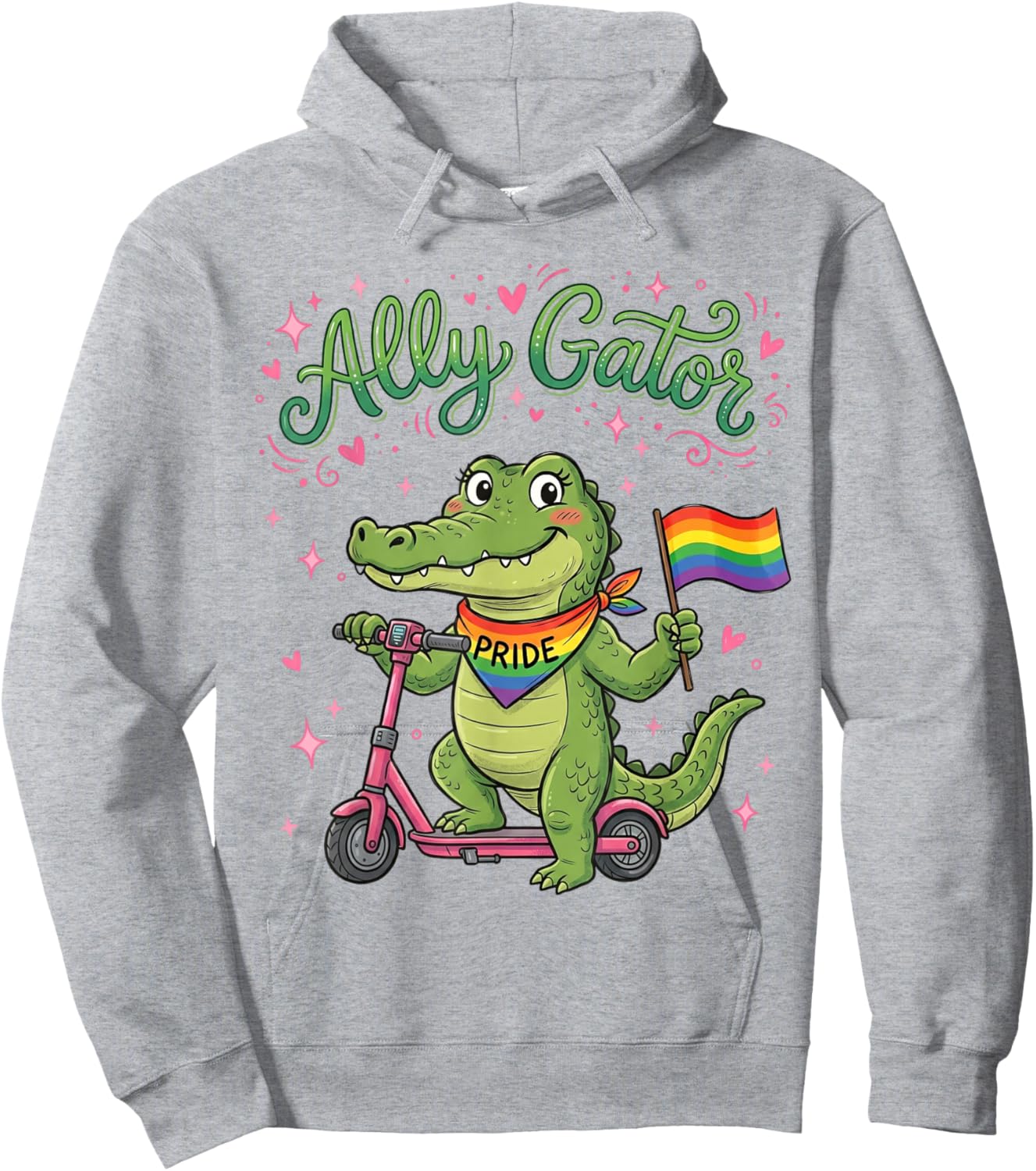 Ally Gator Pride LGBT Rainbow Flag Funny Alligator Men Women Hoodie - Hoodie | Ash