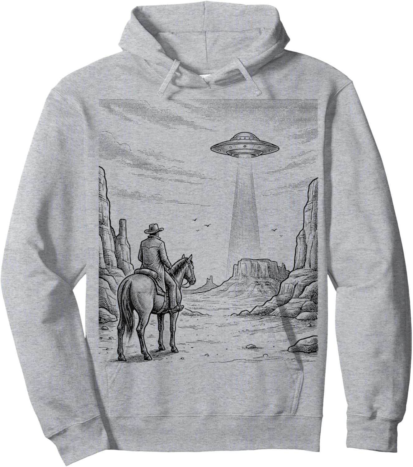 Vintage Cowboy UFO Encounter Retro Western Desert Country Hoodie - Hoodie | Ash