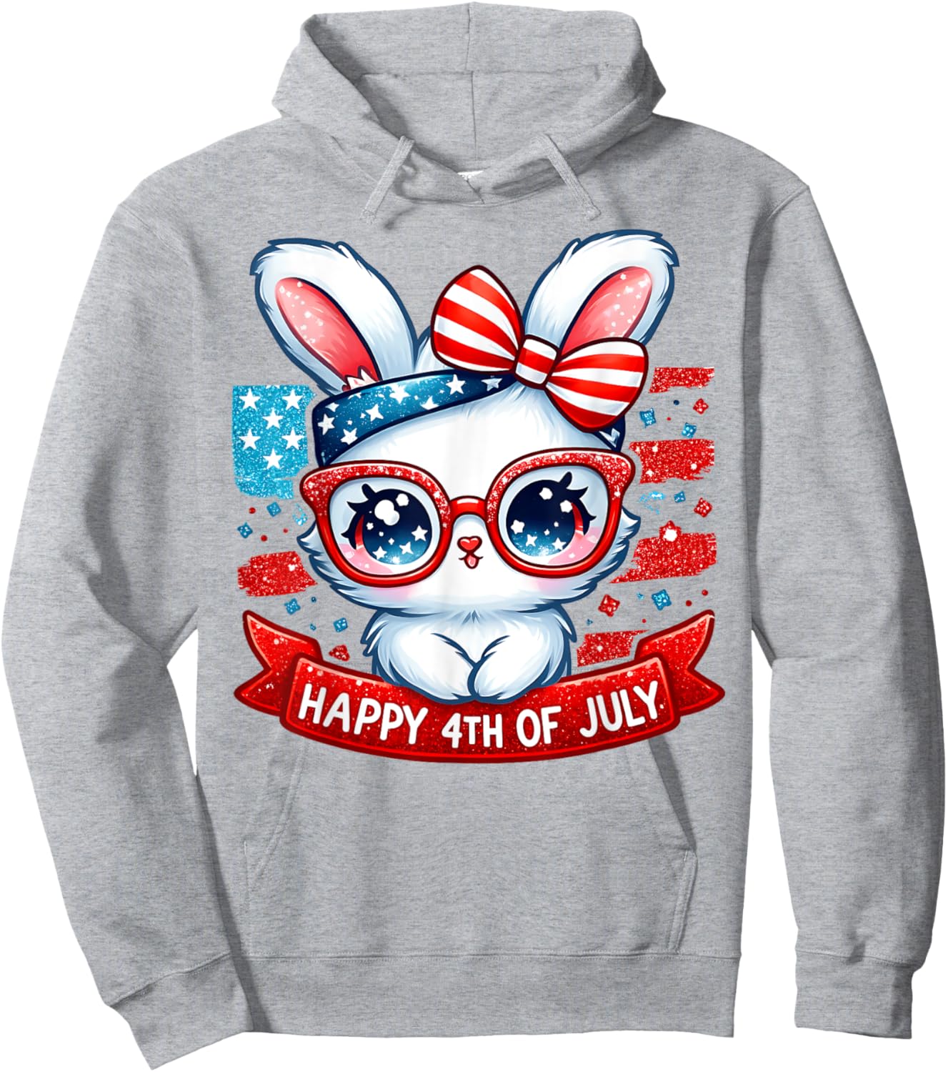Fourth Of July Bunny USA American Flag Patriotic Glasses Hoodie - Hoodie | Ash