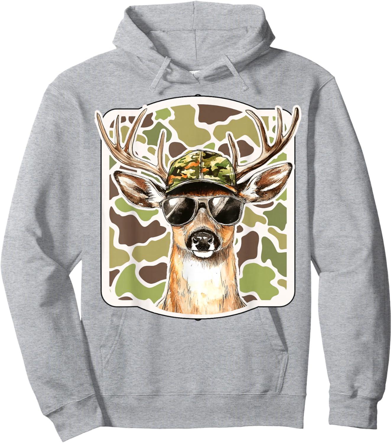 Camo Deer Head Buck Hunting Camouflage Hunter Boys Men Gift Hoodie - Hoodie | Ash