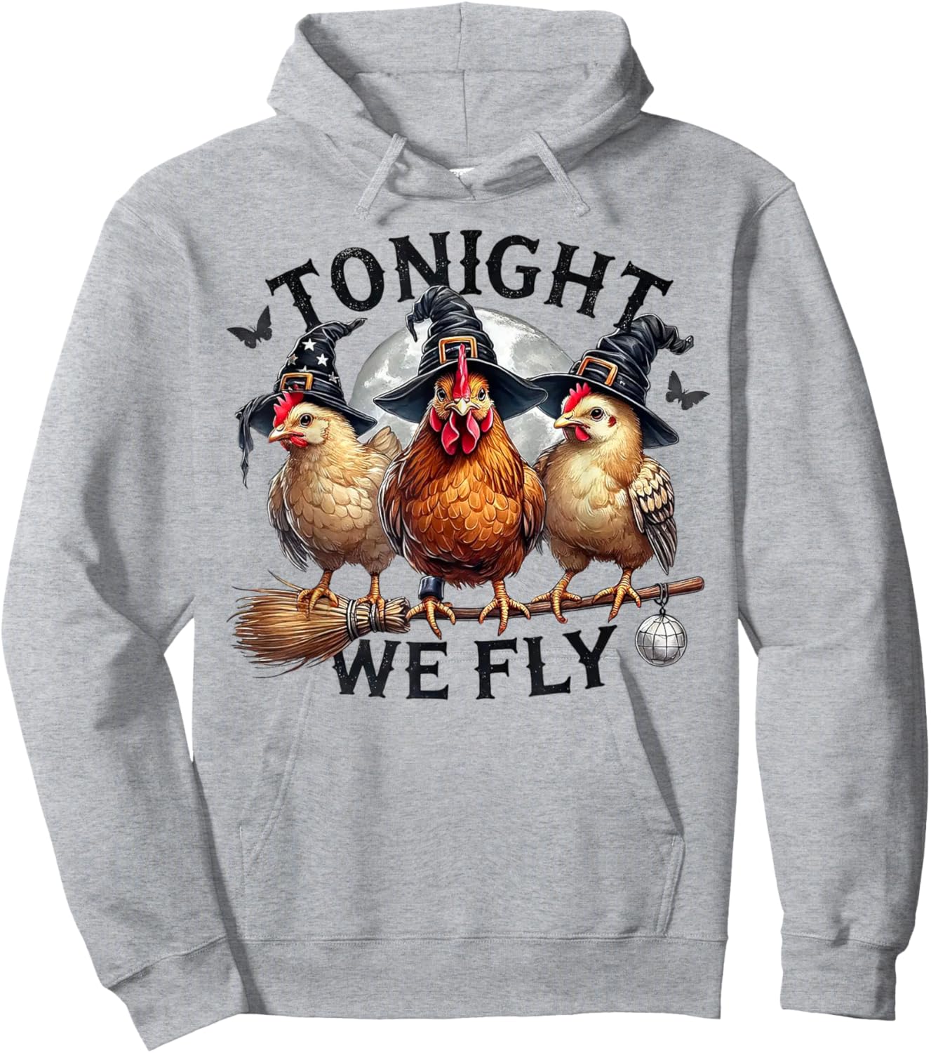 Tonight We Fly - Chicken Witches Hat and Broom Hoodie - Hoodie | Ash