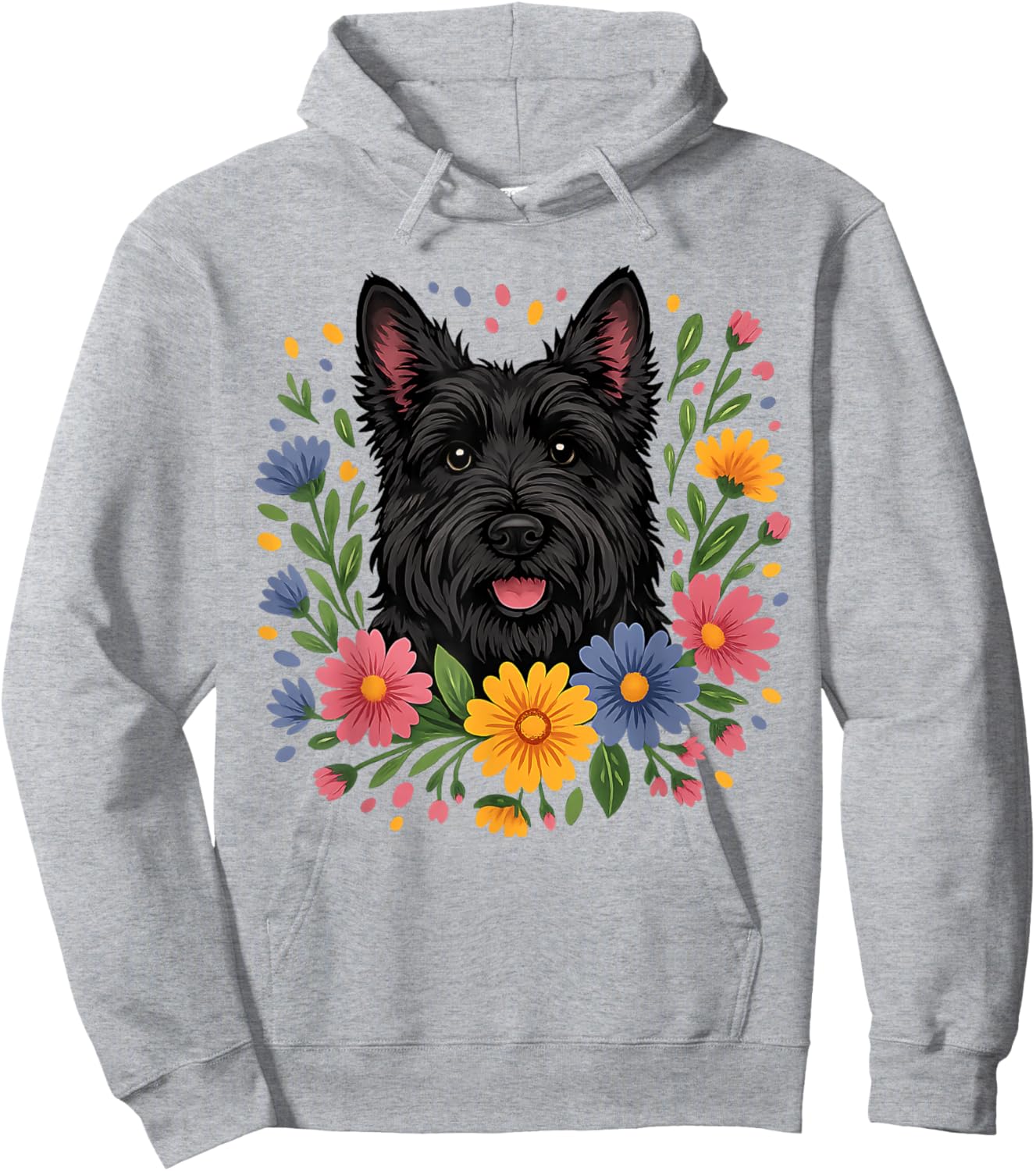 Floral Scottish Terrier Colorful Spring Flowers Wildflowers Hoodie - Hoodie | Ash