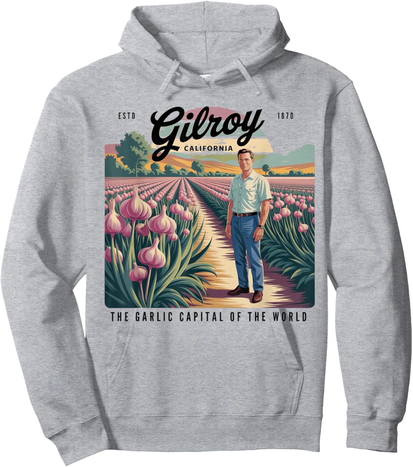 Gilroy California Estd 1870 Retro Garlic Lovers Hoodie - Hoodie | Ash