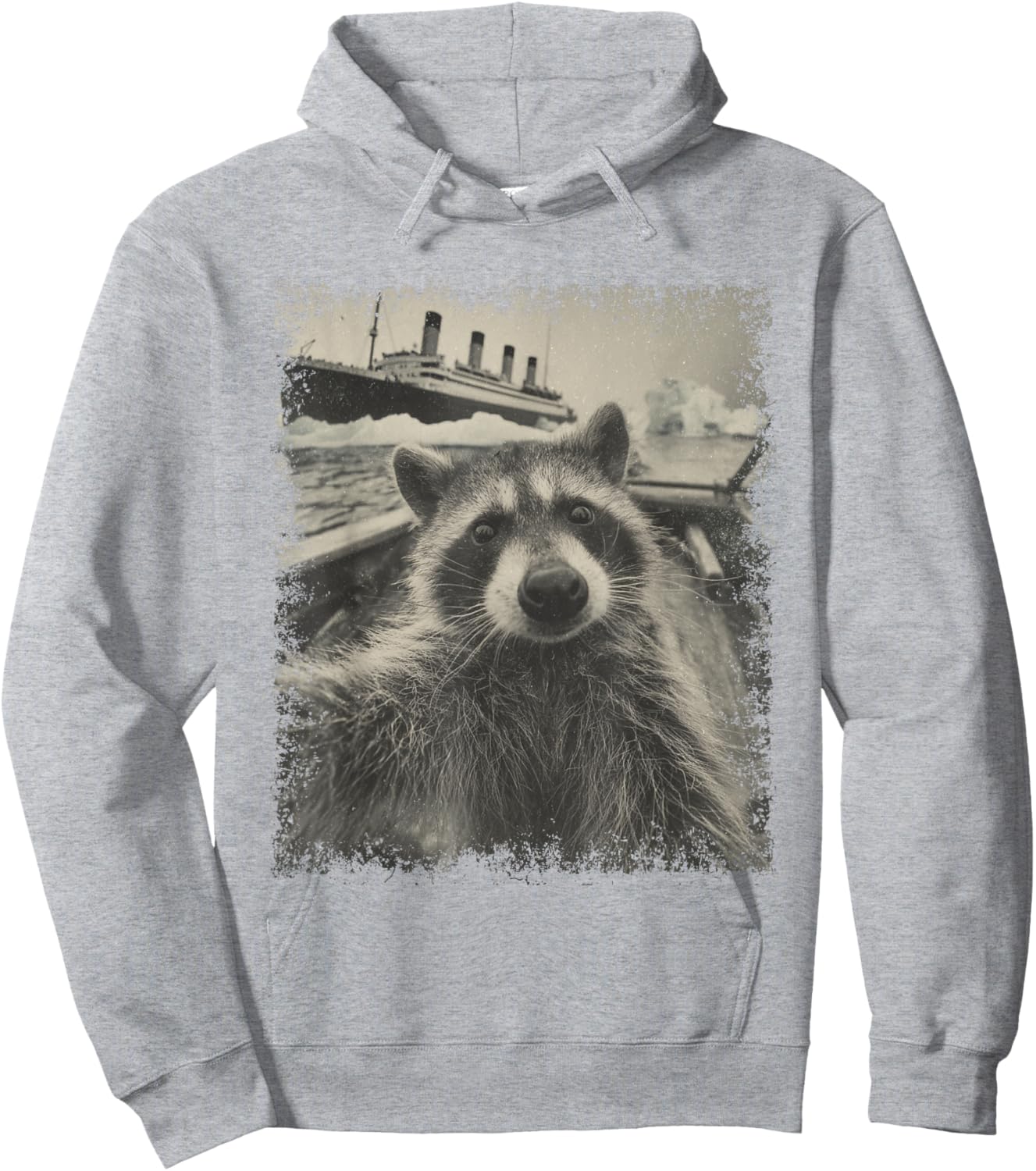 Raccoon Selfie Titanic Iceberg Vintage Ship Humor Hoodie - Hoodie | Ash
