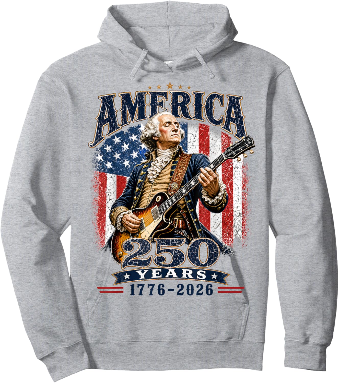 Vintage George Washington Playing Guitar 250 Years Hoodie - Hoodie | Ash